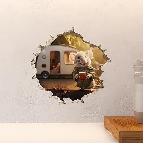 Miniatura 5 de Adhesivo de pared 3D con agujero para ratón, diseño de remolque de cámper