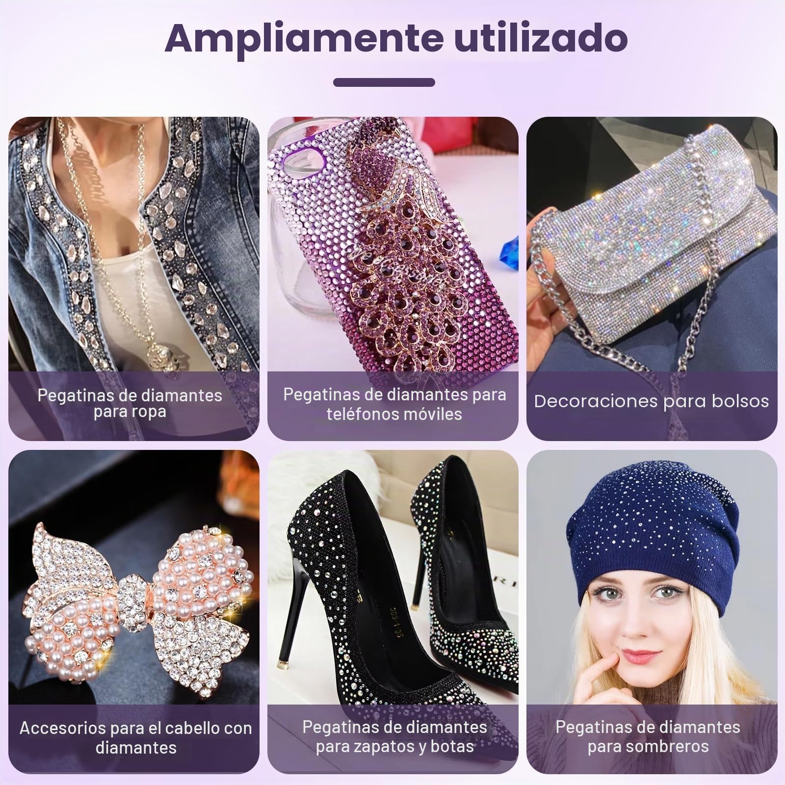 Herramienta Aplicadora Hotfix y Kit Bedazzler con 8600 Diamantes de Imitación, 6 Puntas, Plantillas, Estuche para Tela, Cuero, Ropa Diseño DIY Brillante