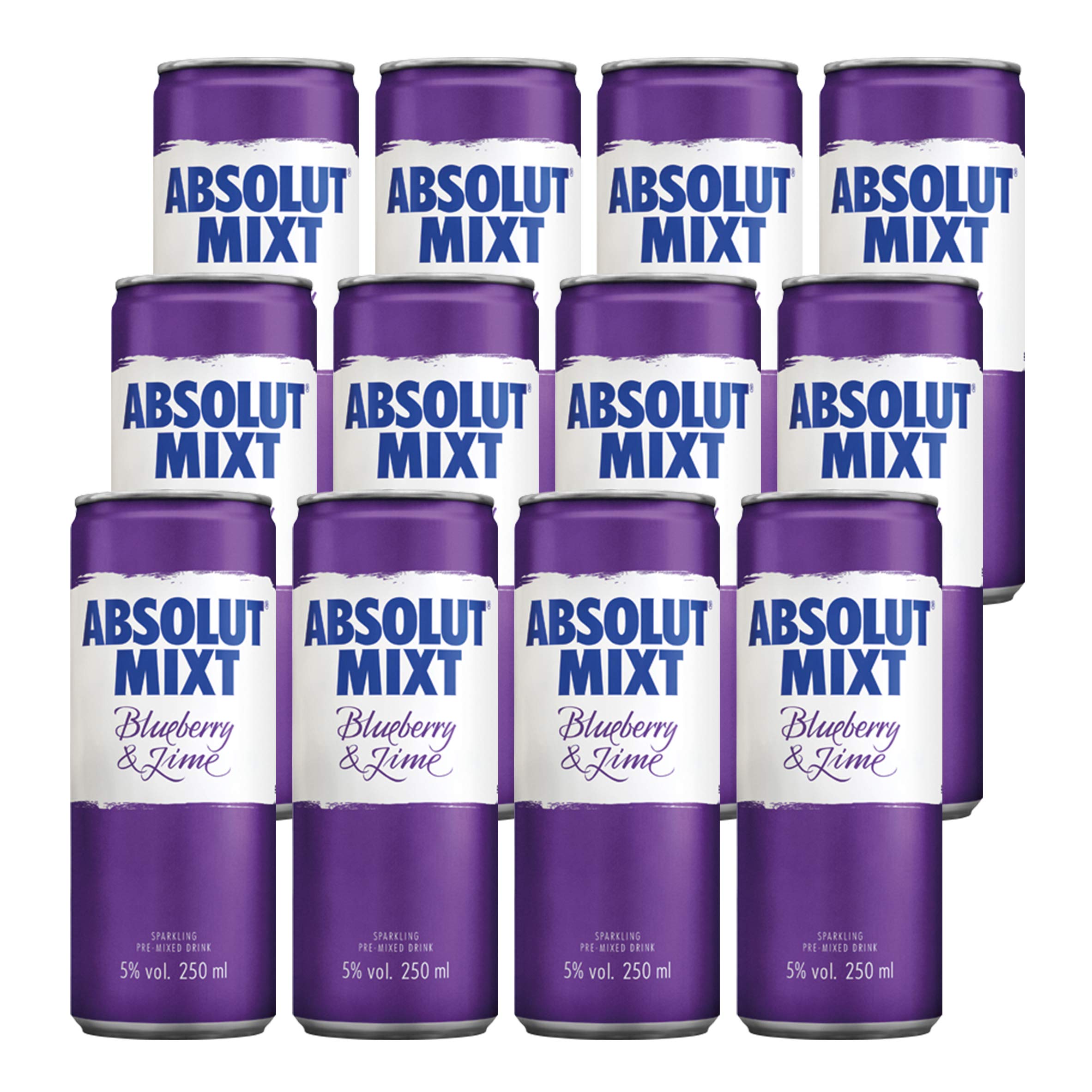 Absolut Mixt Blueberry and Lime Flavour Sparkling Pre-Mixed Drink, 12 x 250ml