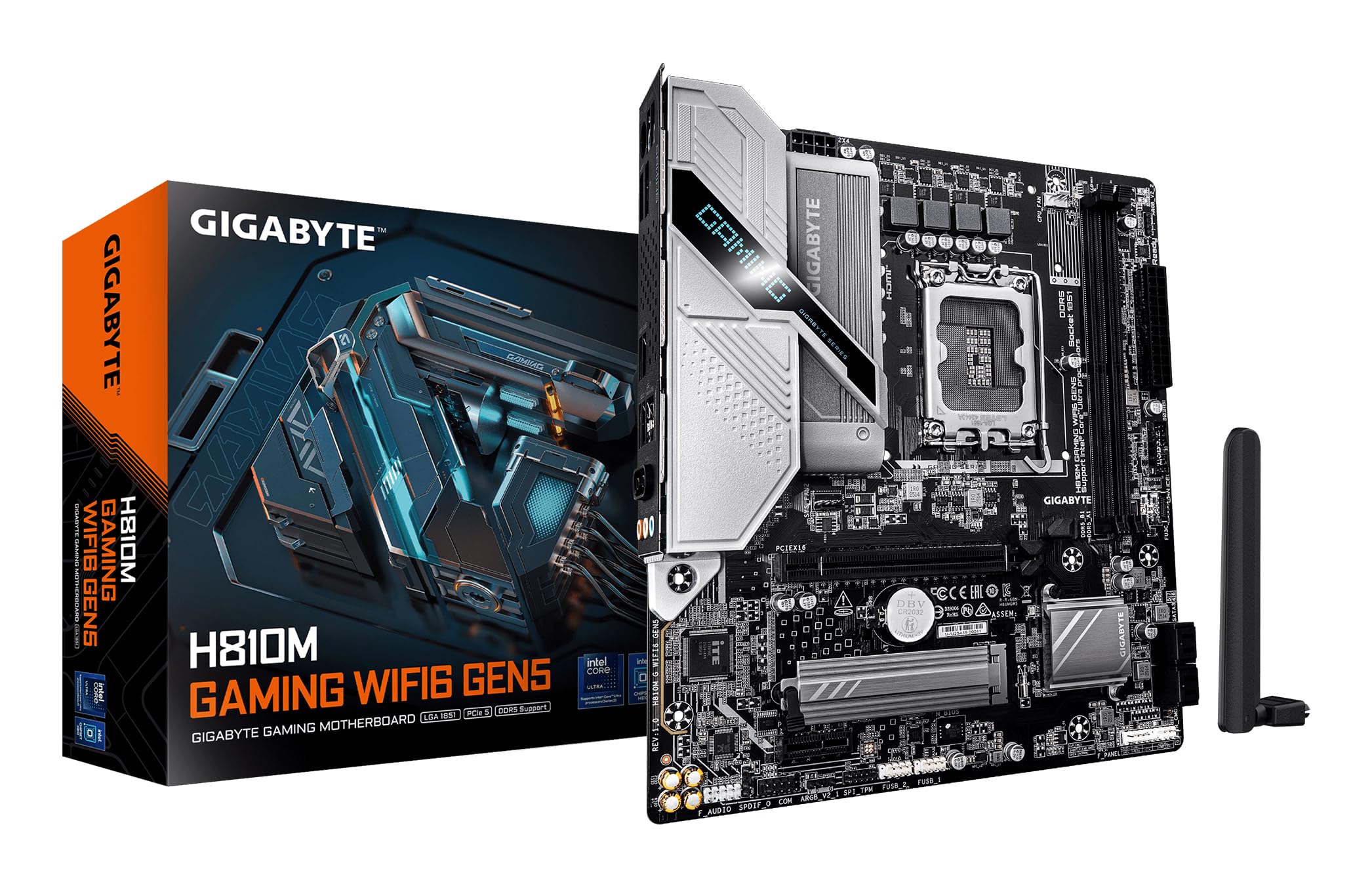 GIGABYTE H810M Gaming WIFI6 GEN5 Mainboard – Intel Core Ultra (Serie 2) CPUs, 4+1+2-Phasen-VRM, bis zu 6400 MHz DDR5, 1× PCIe-4.0-M.2, Wi-Fi 6, 2.5-GbE-LAN, USB 3.2 Gen 1
