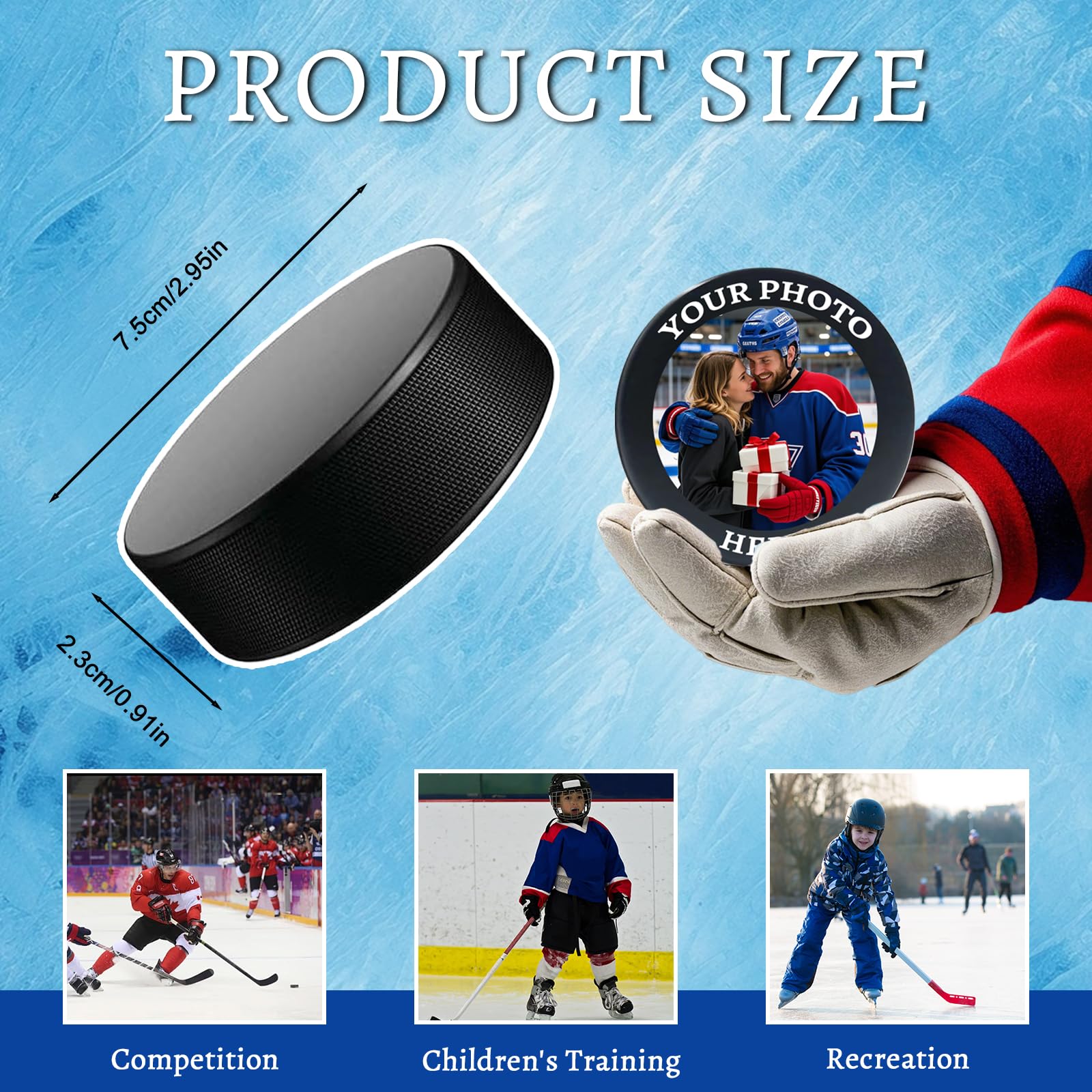 Hockey Puck Personnalisé avec Photo et Logo - Cadeau pour Fans Hommes Garçons Papa Entraîneur