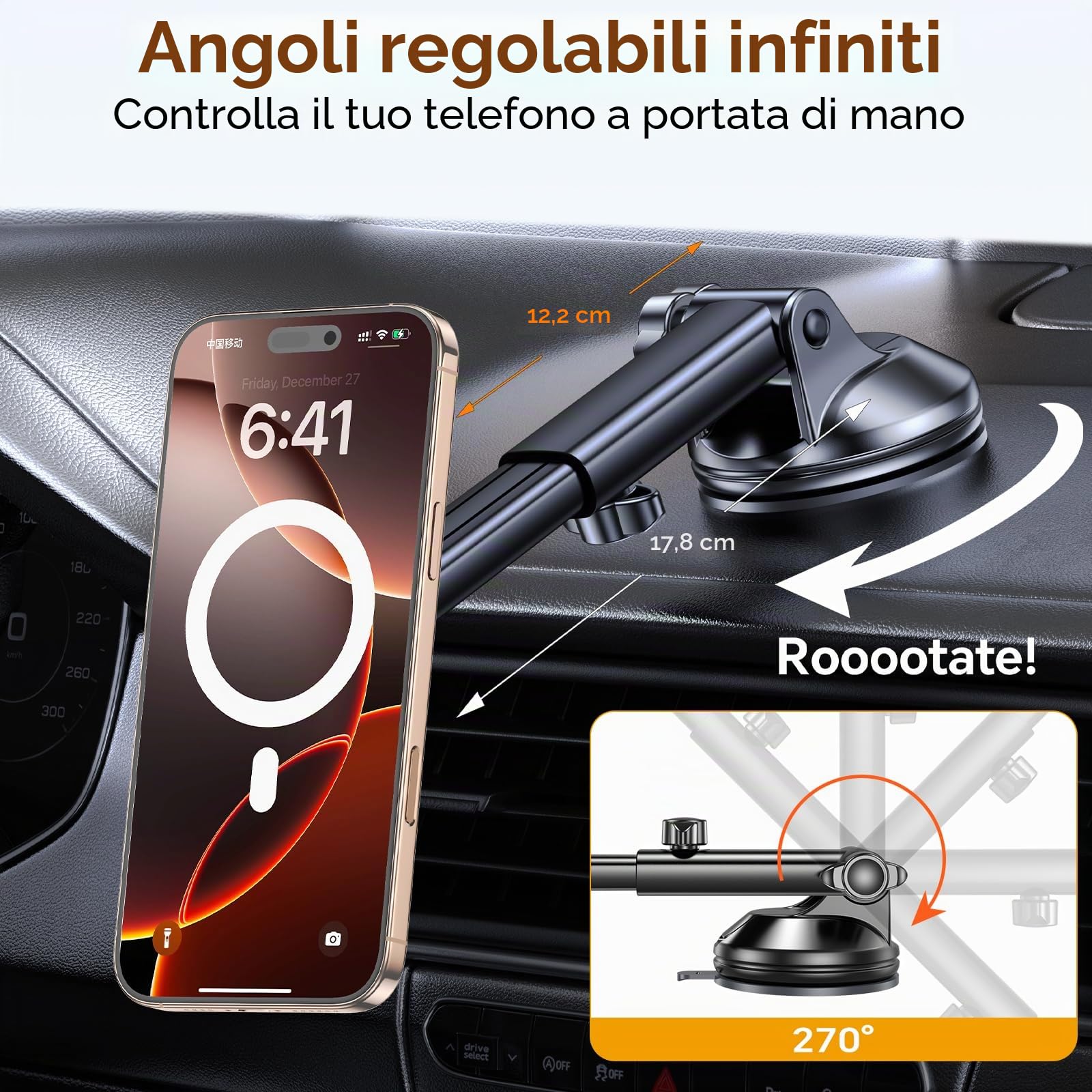 Porta Cellulare Auto Magsafe,Supporto Magnetico Cellulare Auto Ventosa【2025 Ventose Aggiornate】Portacellulare auto Universale Portatelefono da Automobile per iPhone 17 Pro16 15 14 13,Tutti Smartphone