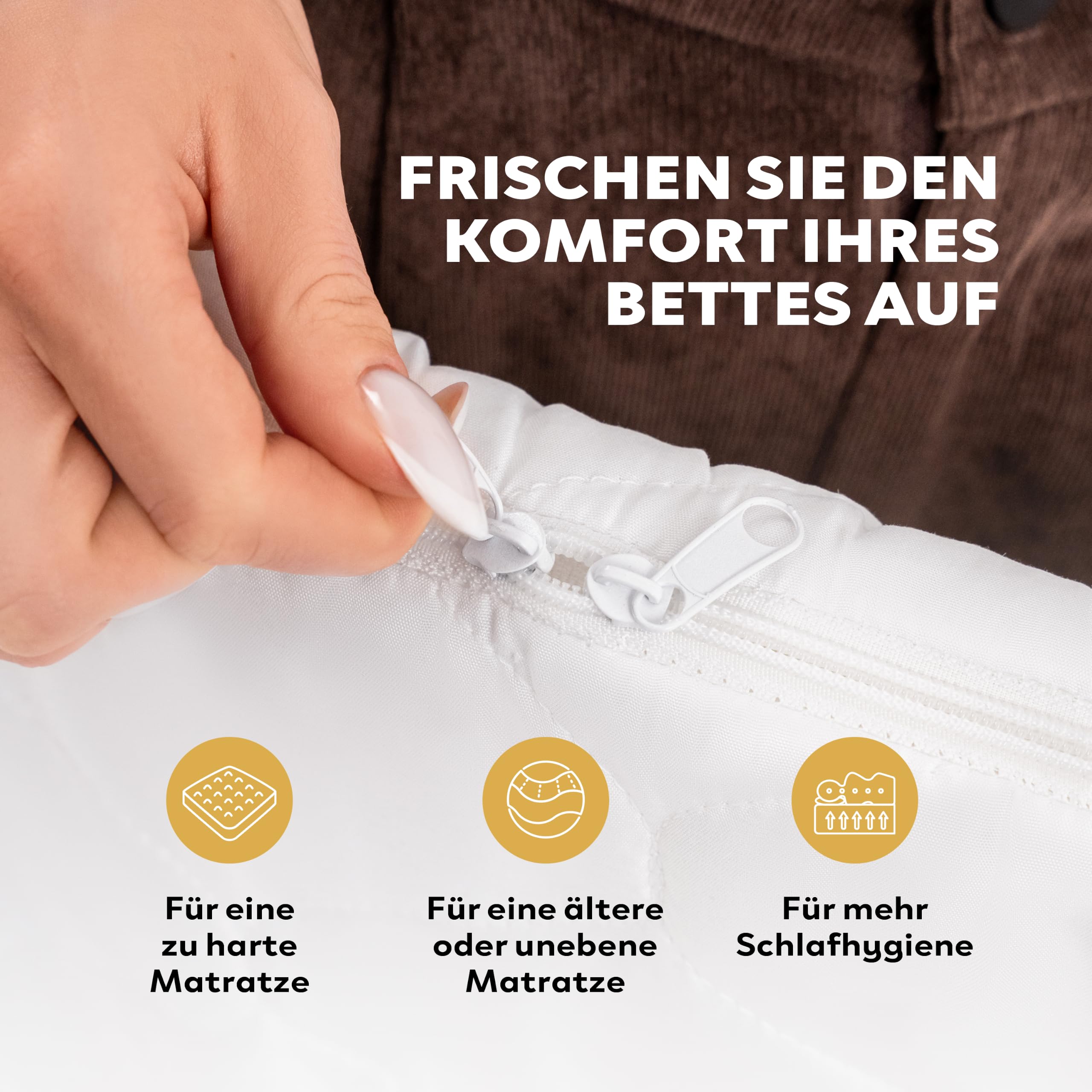 Matratzentopper 200x200 cm | 5 cm Höhe | Ergo+ orthopädischer Komfortschaum | Waschbar & Hypoallergen | Mattress Topper 200x200