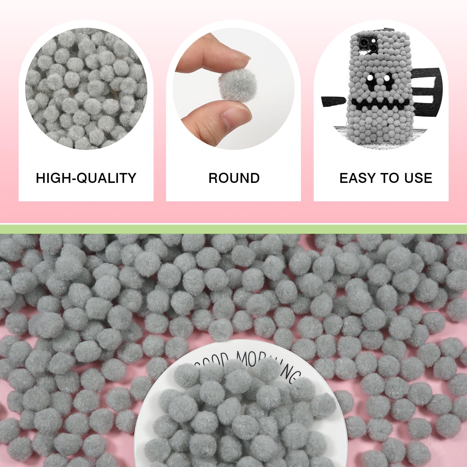 TOAOB 300 pcs Grey Pom Poms 20 mm Fluffy Pom Poms Fuzzy Pompoms Balls for DIY Crafts Decorations, 20mm - Image 3