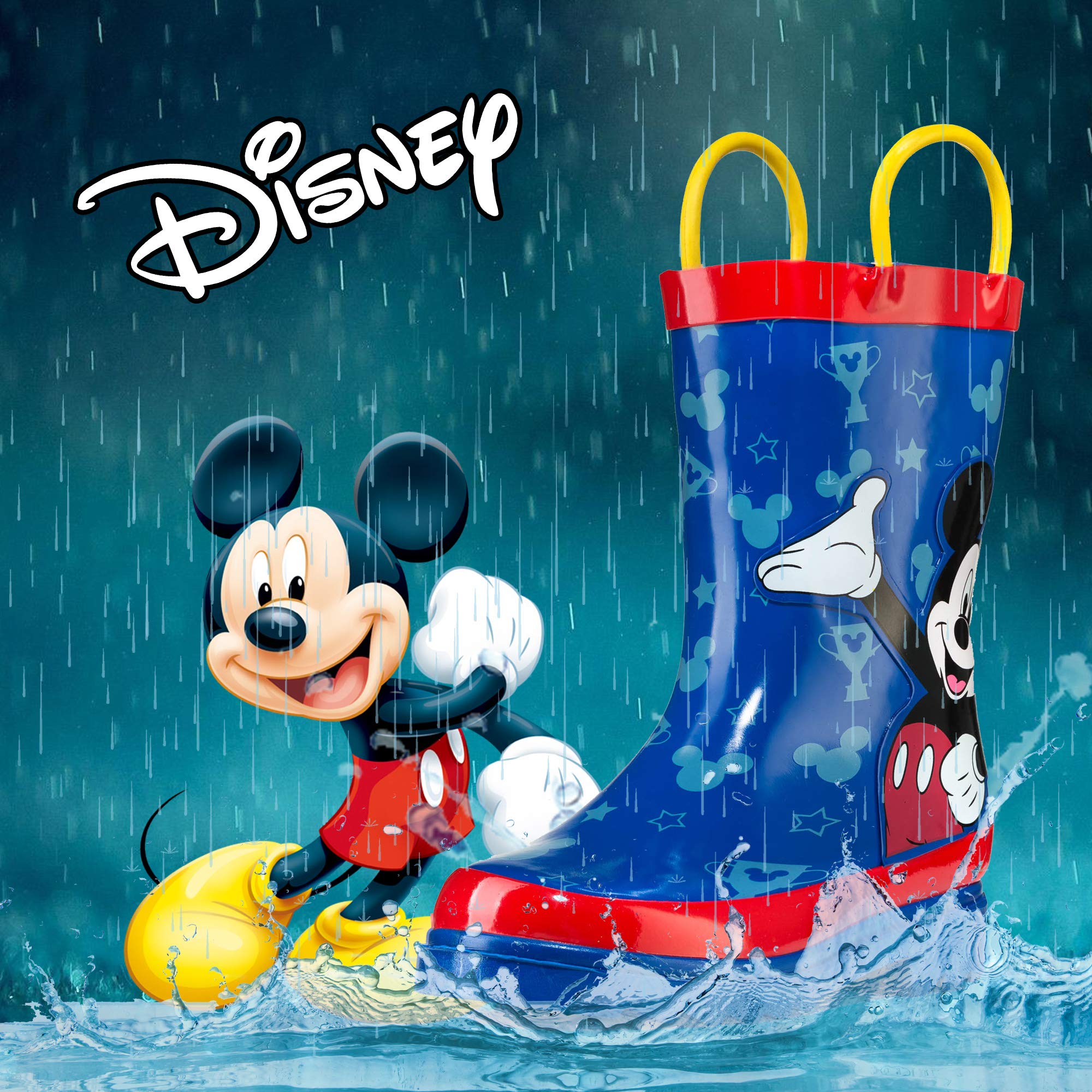 Disney Mickey Mouse - Stivali da pioggia in gomma, con manici attaccati, per bambini piccoli e piccoli