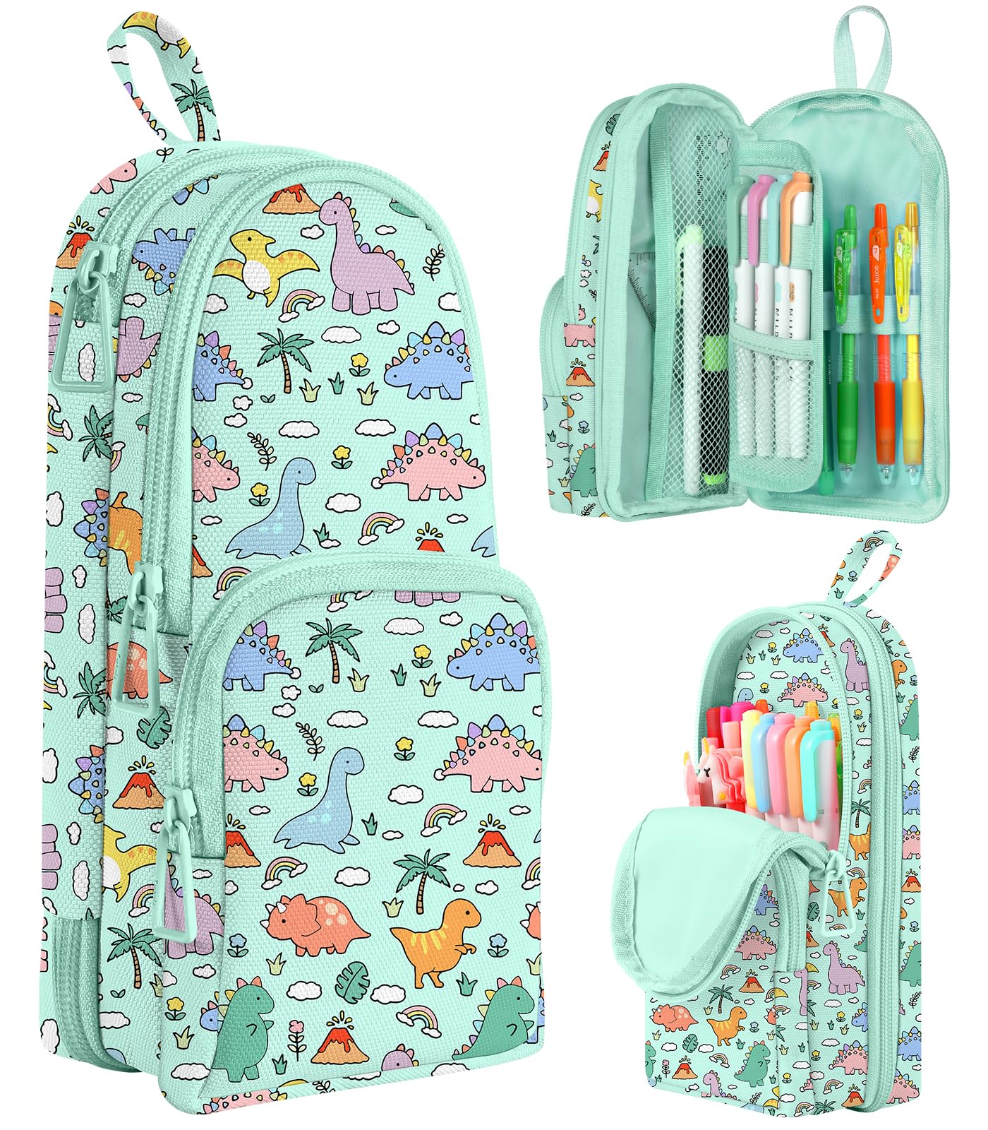 Cute Dinosaur Pencil Case,Unique Aesthetic 3D Schoolbag-Shaped Pencil Pouch for Girls Boys Kids Women,Big Capacity Pen and Pencil Stationery Organizer Bag with Zippers for School Office