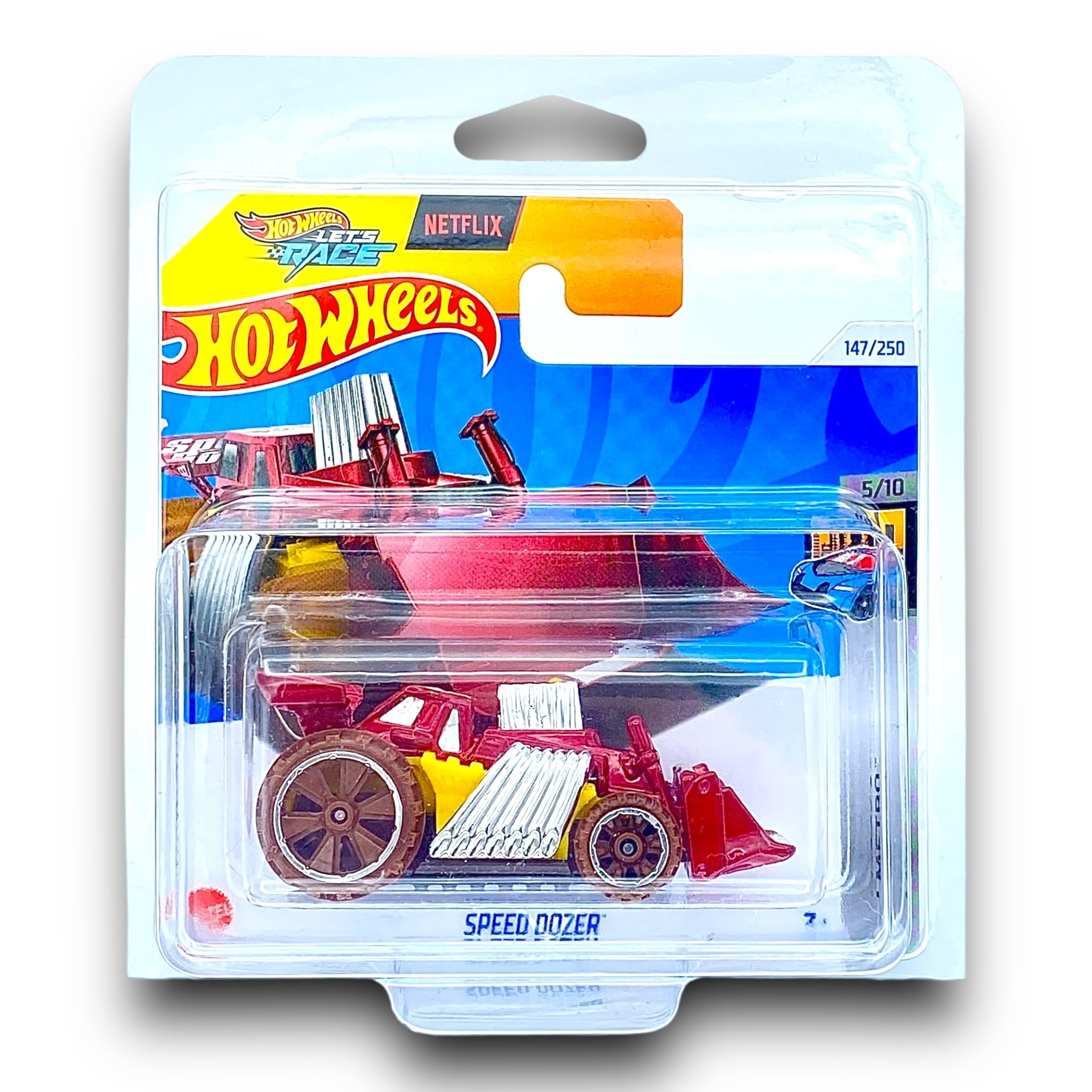 Hot Wheels Speed Dozer (Red, Yellow, Chrome & Brown Let's Race) 5/10 HW Metro - 2024-147/250 (Short Card) - includes a KLAS Car Keeper Protector Case - HTF03