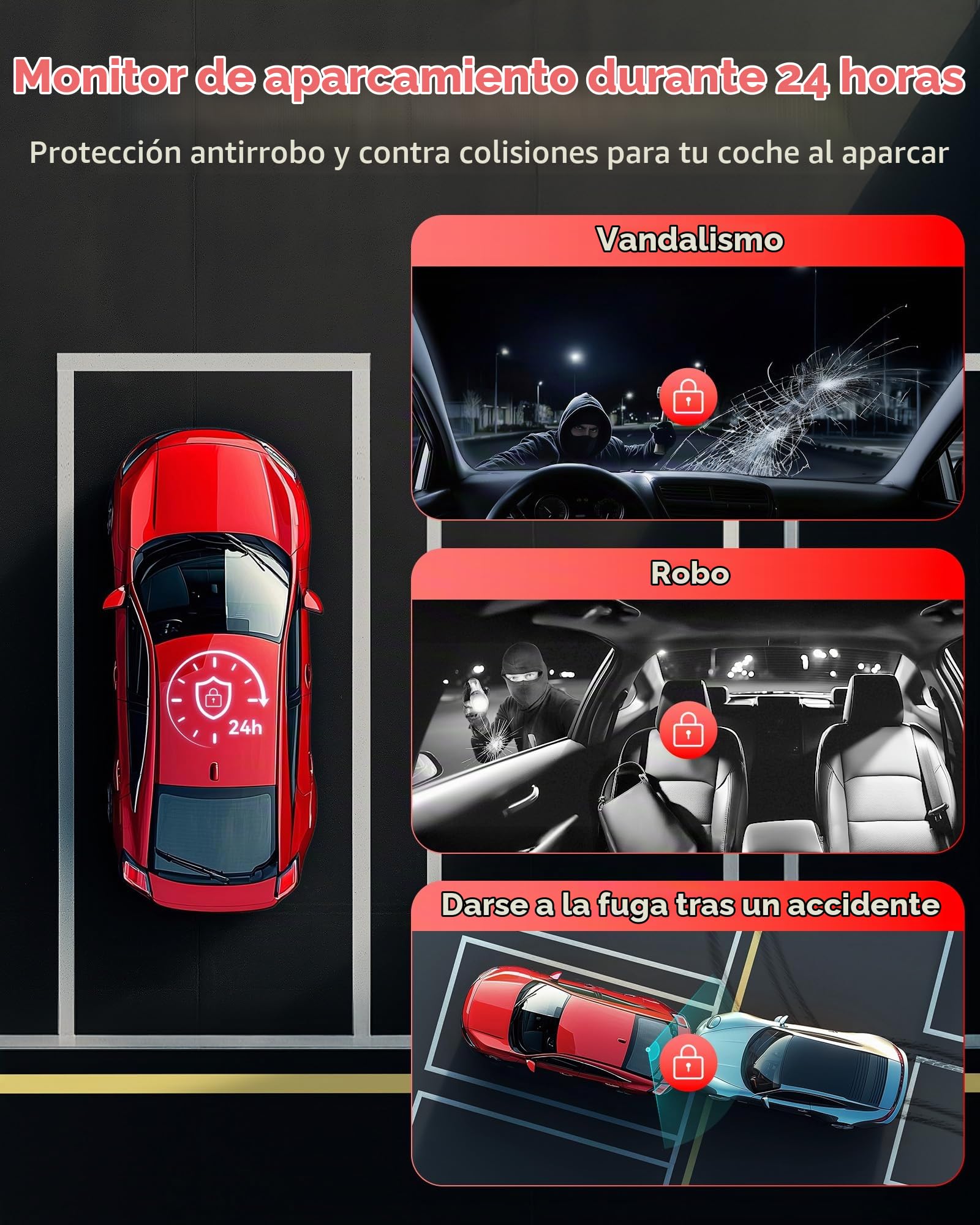 REDTIGER 530° 3 Canales Dashcam Coche 2.5K+2.5K+1080P con Tarjeta de 128 GB, Visión Nocturna IR, Pantalla Táctil,Camara Coche Interior Delantero y Trasero Incluido WiFi GPS, Modo Aparcamiento 24H