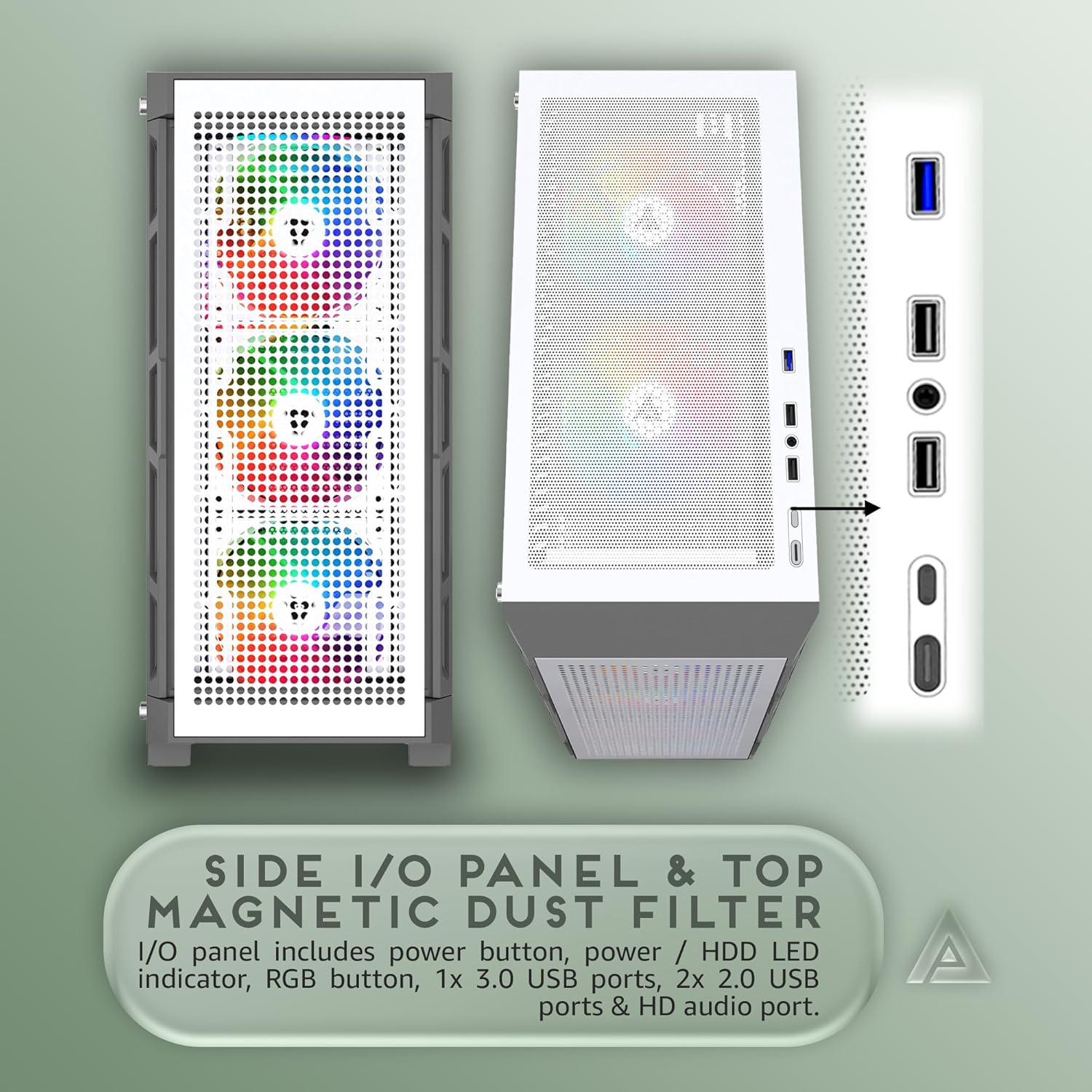 Apevia Hydra-WH Hydra Mid Tower Gaming PC Case w/ 6X 120mm ARGB Fans, 366 RGB Light Modes, High Performance Breathable Airflow Mesh Front Panel, Tempered Glass Side Panel, 1X USB3.0, 2X USB2.0,