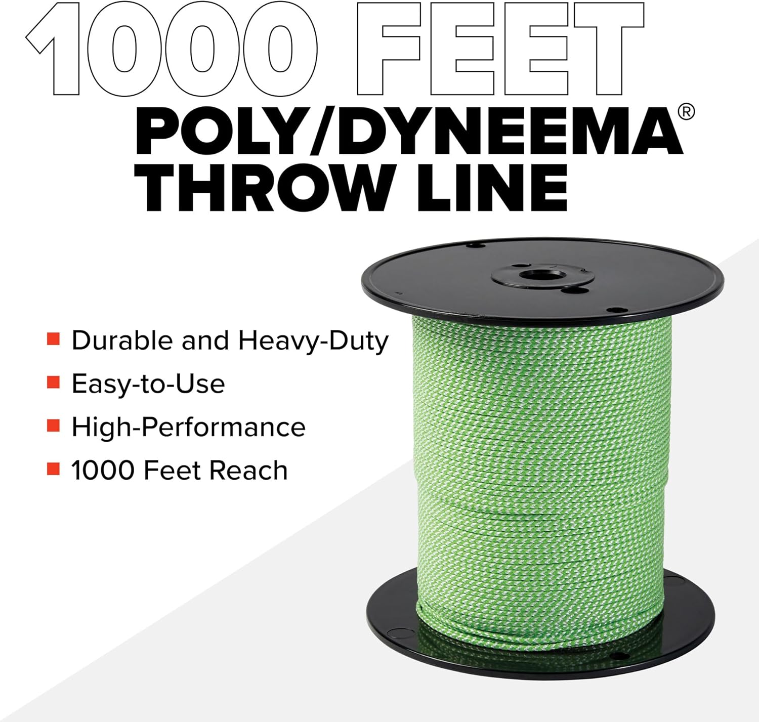 Jameson Poly/Dyneema® Throw Line, 2.5mm x 1000 ft, High Strength 450 lbs, Neon Green & White, Compatible with Tru Shot™ Launcher – Professional Arborist Tool