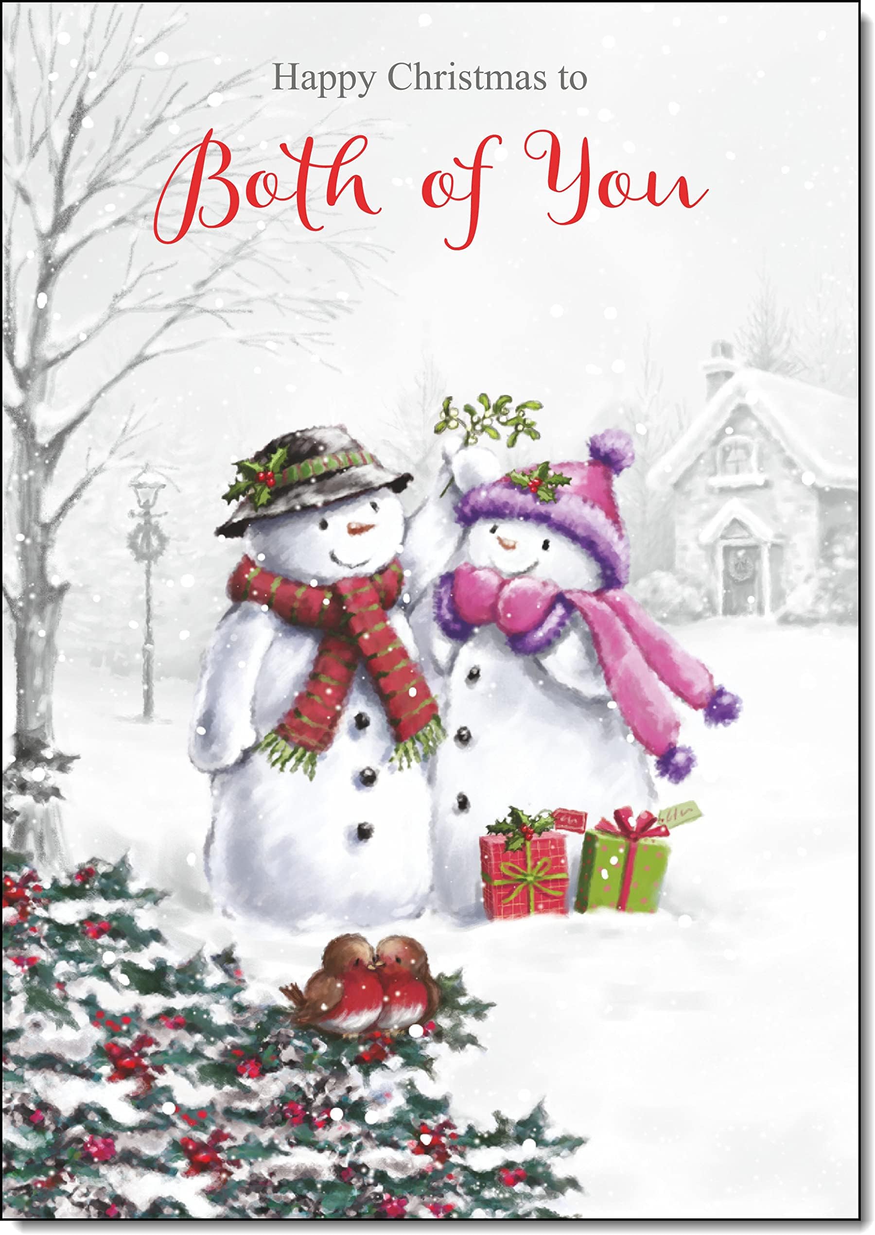 doodlecards To Both of You Christmas Card Two Snowmen Medium Size with Plain Red Envelope, 21 x 15cm