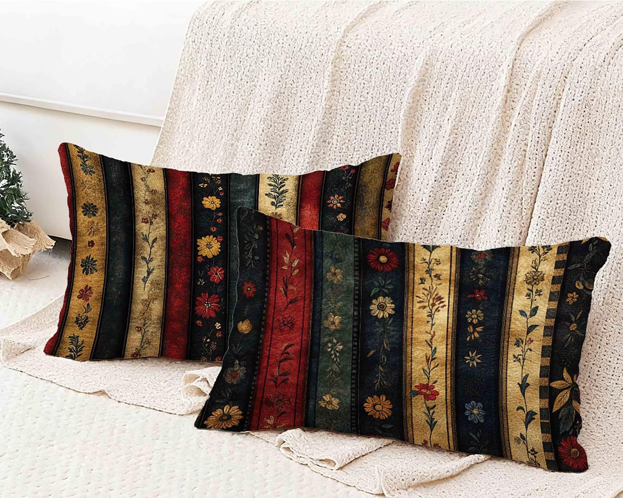 Kissenbezug 50x70cm 2er Set, Kissenbezug Rot Kopfkissen Böhmen Muster Design Kopfkissenbezug Wasserdicht Leinen Pillow Case Herbstdeko mit Verstecktem Reißverschluss für Deko Wohnzimmer -lsy2501238