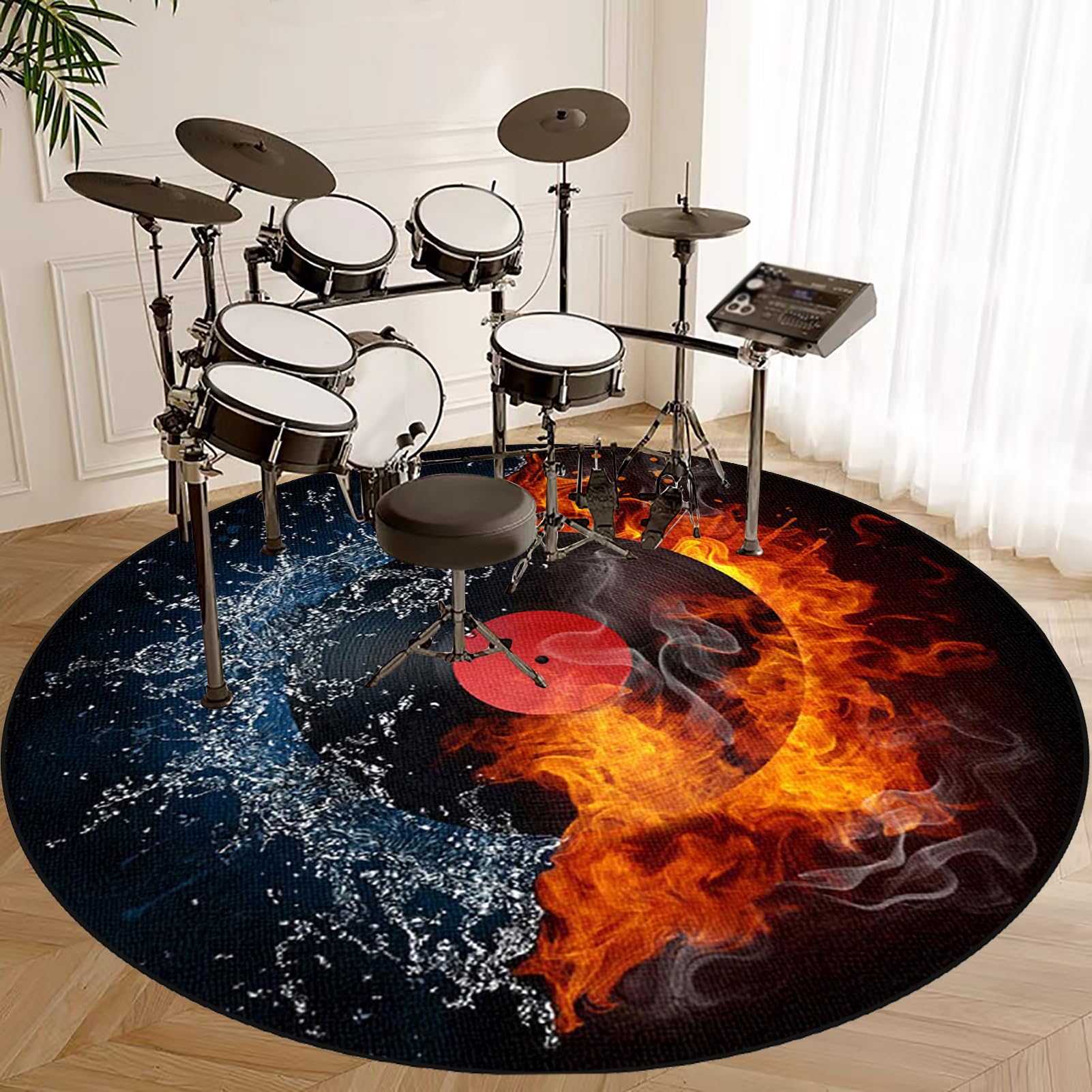 Rund Schlagzeugteppich, rutschfest Schalldicht Drum Teppich Matte Innen und Außen Trommelteppich, Elektronisches Jazz Schlagzeug Kit für Bass Snare Drum, Outdoor Schallschutz Akustik Teppich 120 cm