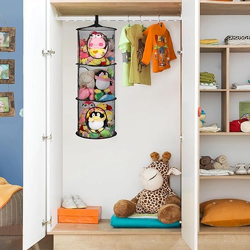 Miniatura 5 de 2 piezas de red de almacenamiento de animales de peluche plegable o hamaca organizadora de animales de peluche, hamaca colgante de malla de 3