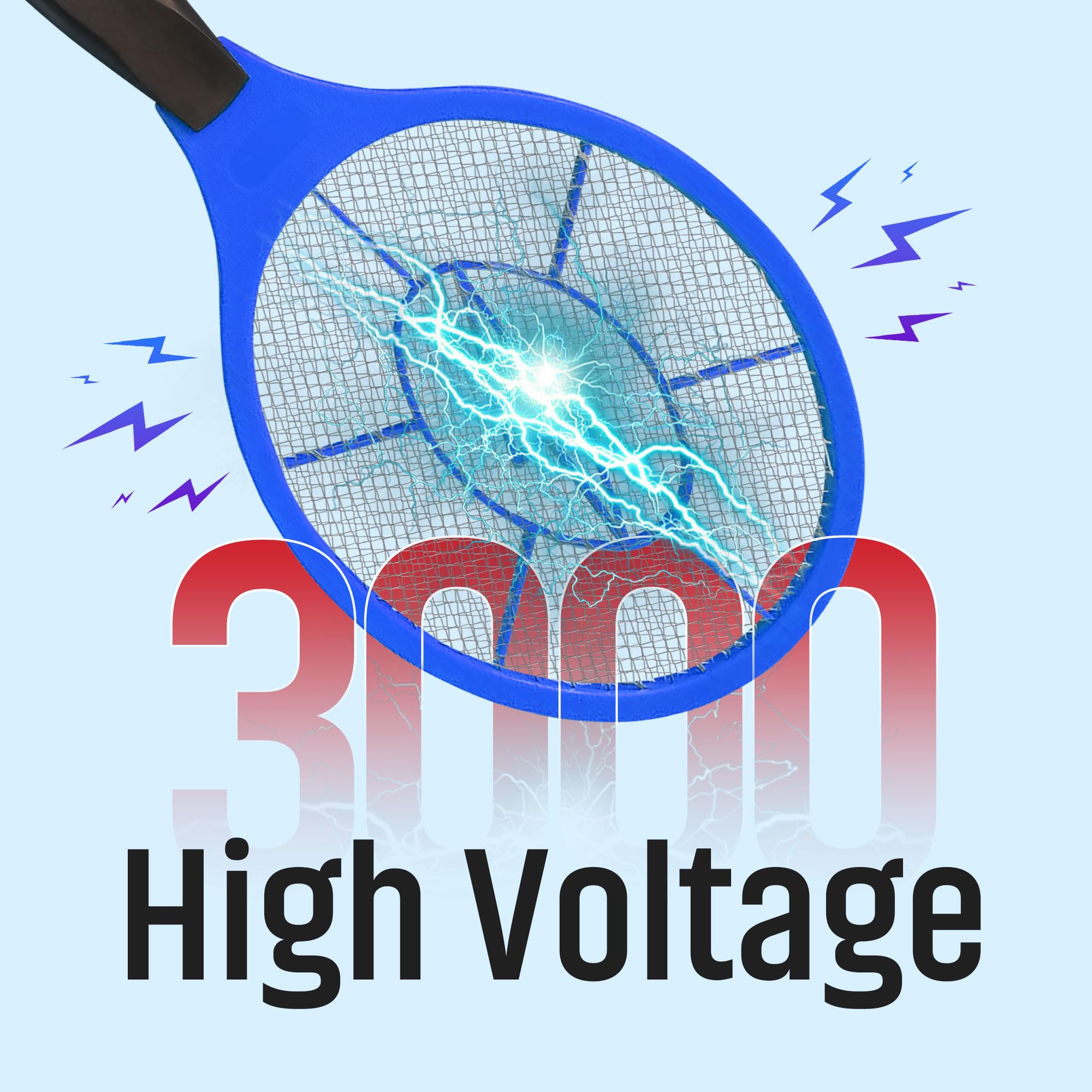 Matamoscas eléctrico, paquete de 2 – 3000 V eléctrico de rejilla matamoscas con malla de seguridad, mosquitos de mano y matamoscas para uso en interiores y exteriores, requiere pilas AA (no