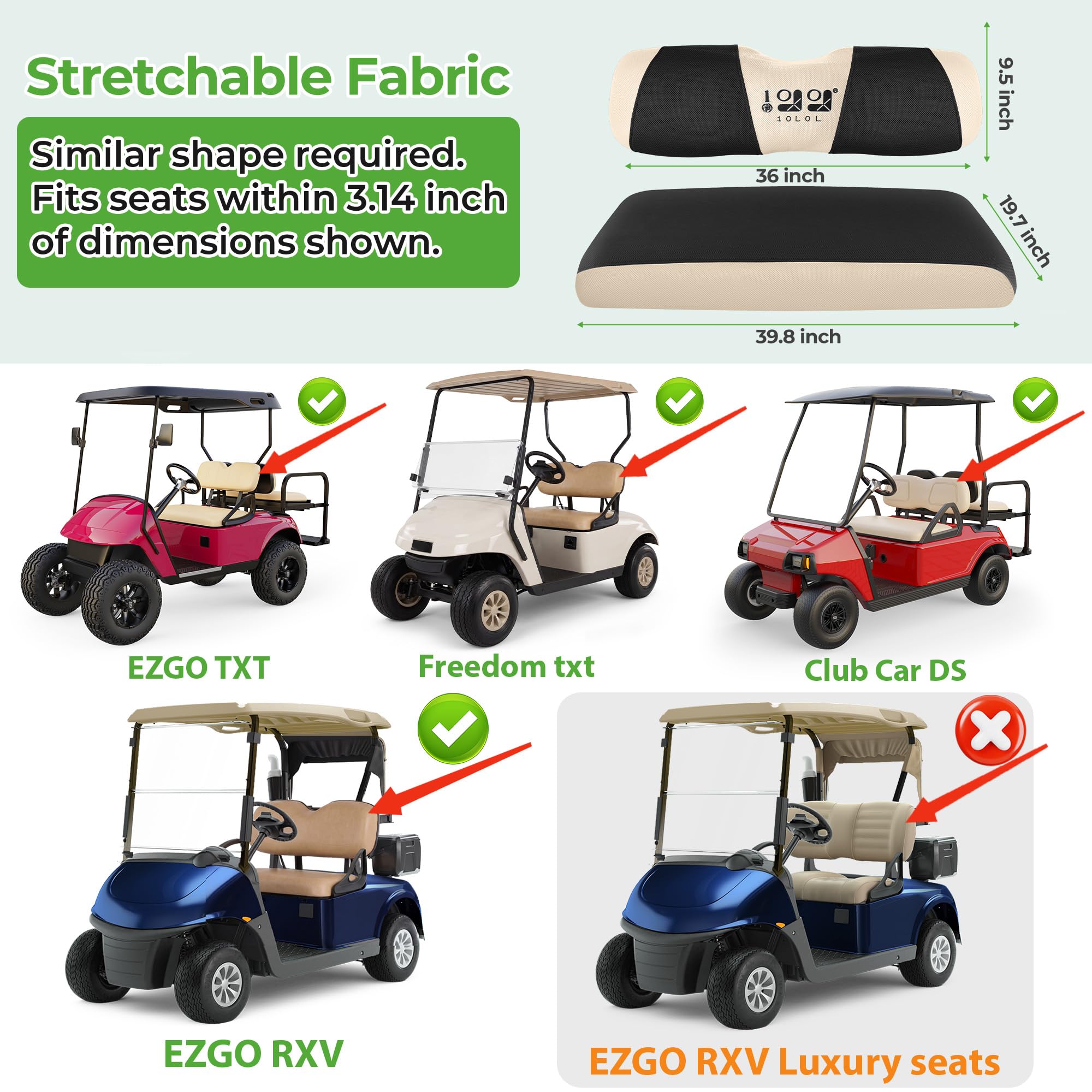 10L0L Juego de Fundas para Asientos de Carrito de Golf EZGO TXT y RXV, Transpirables y con Tejido de Malla de poliéster Lavable Gris Negro/Amarillo/Beige