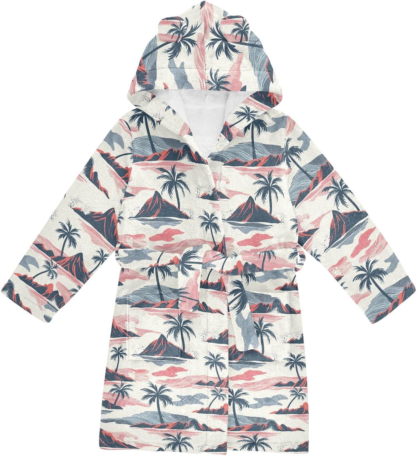 senya Coconut Tree Sunset Toddler Hooded Bathrobe Kids Soft Plush Bath Towel Robes for Boys Girls 2-12 Years