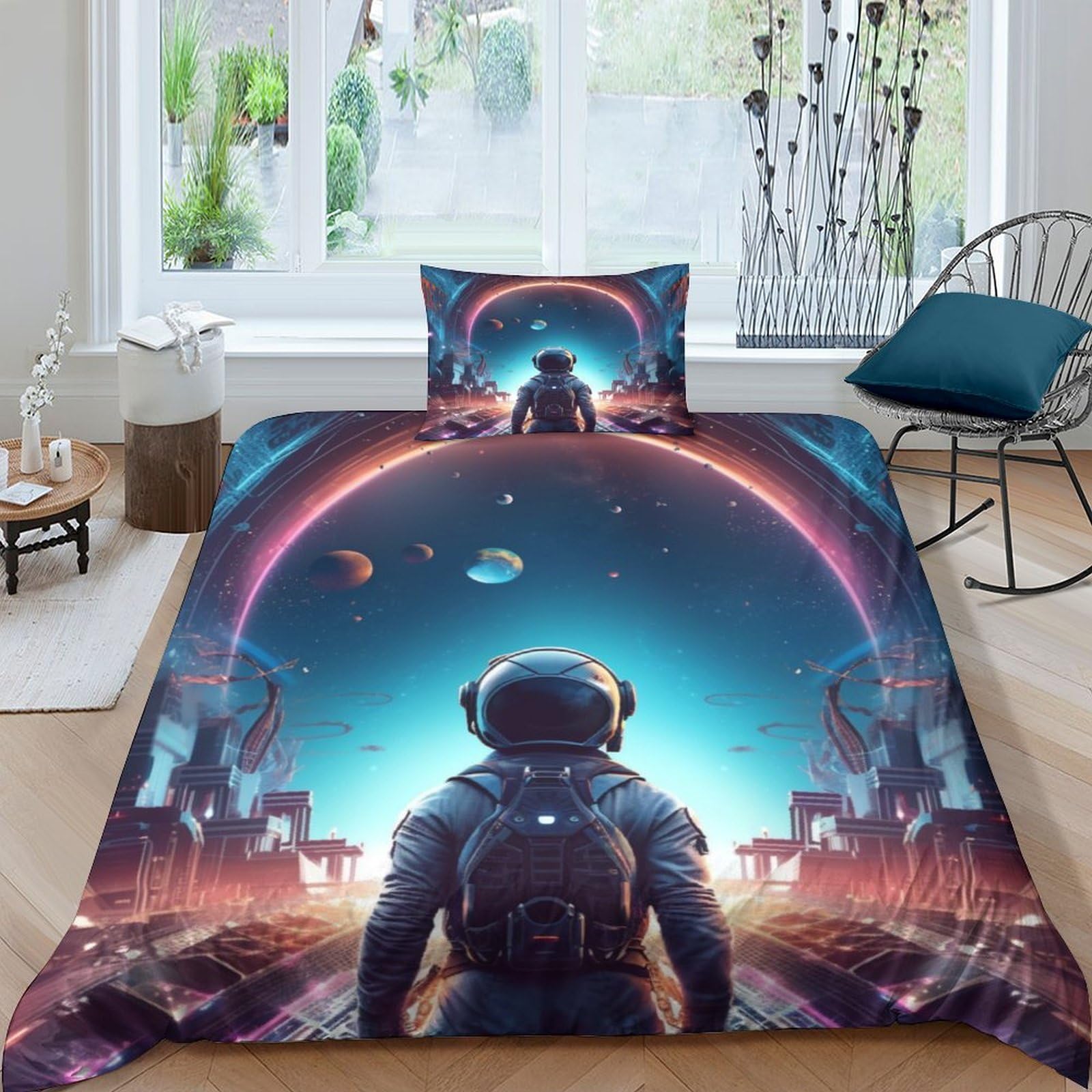 Parure de lit space astronaute 3D housse de couette microfibre avec taie