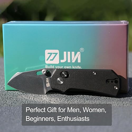 Miniatura 6 de JIN Rhino - Cuchillo de bolsillo pequeño para hombres, bloqueo de botón EDC, kit de cuchillos plegables de bricolaje, hoja de satén 9Cr18Mov de 2
