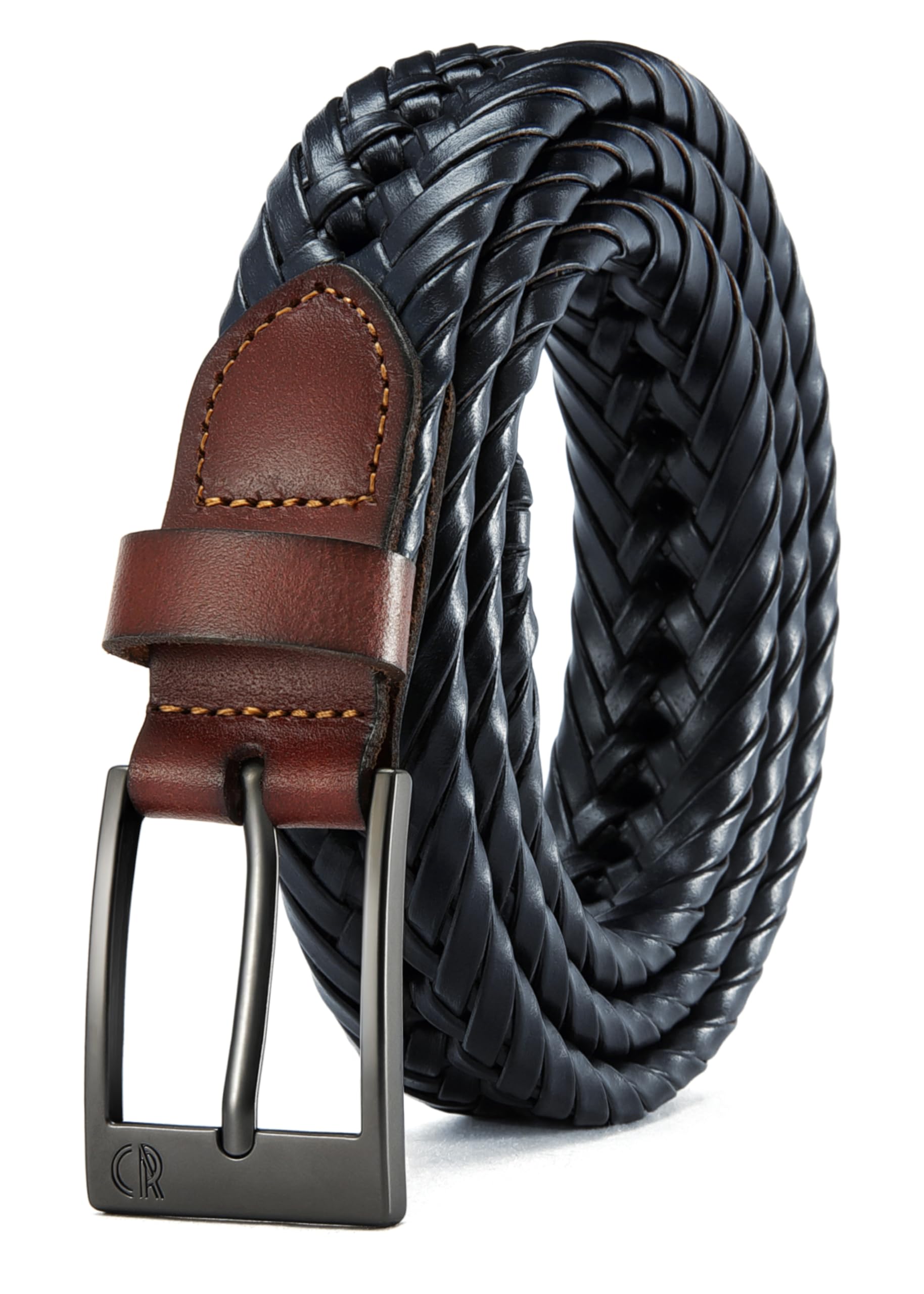 CHAOREN Mens Leather Braided Woven Belt 1 1/8" - Fully Adjustable &amp; Comfort