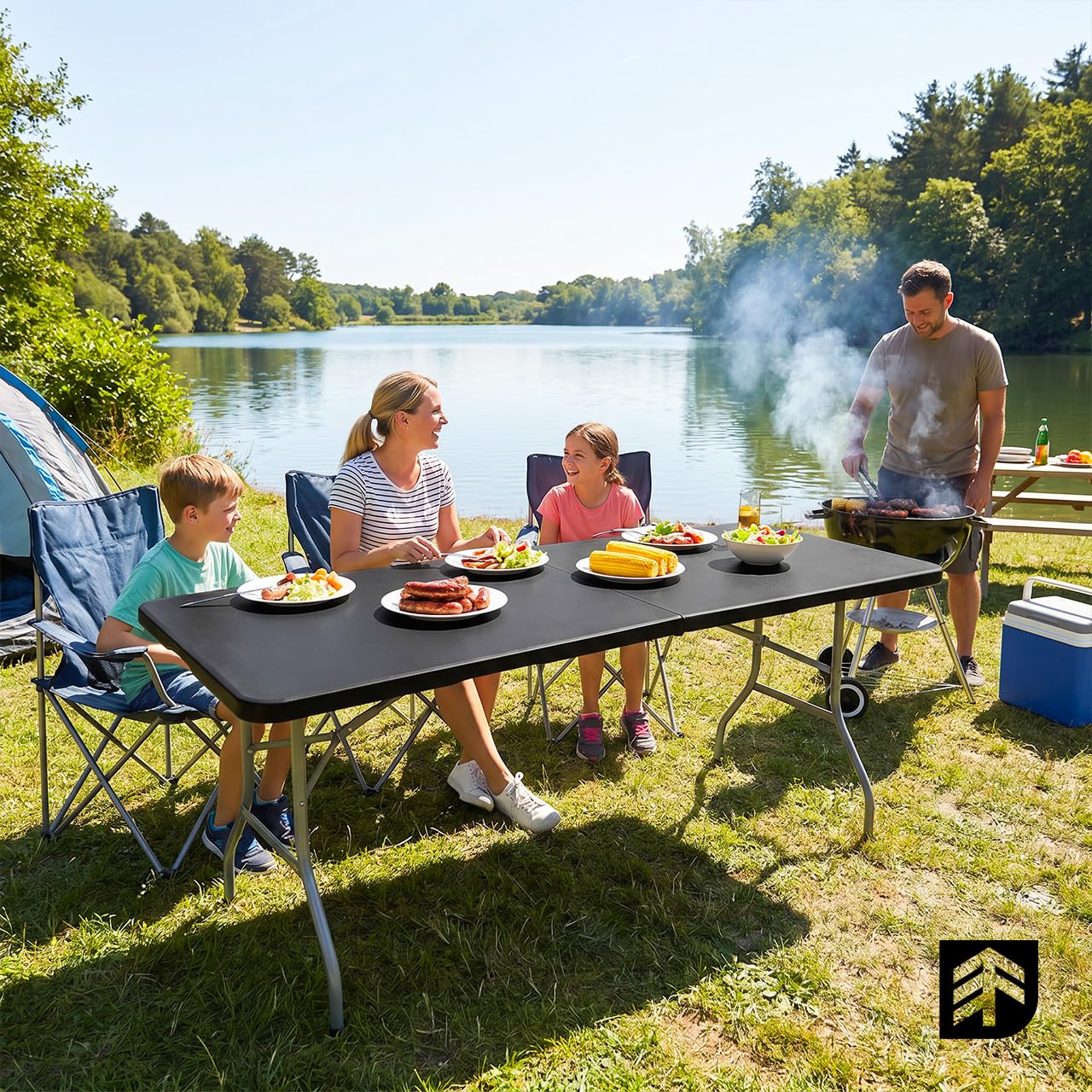 Table de jardin pliante de 180 cm avec plateau en polyéthylène haute densité et structure en acier solide - Pliable, résistante aux intempéries et portable pour jardin, terrasse, camping, fêtes