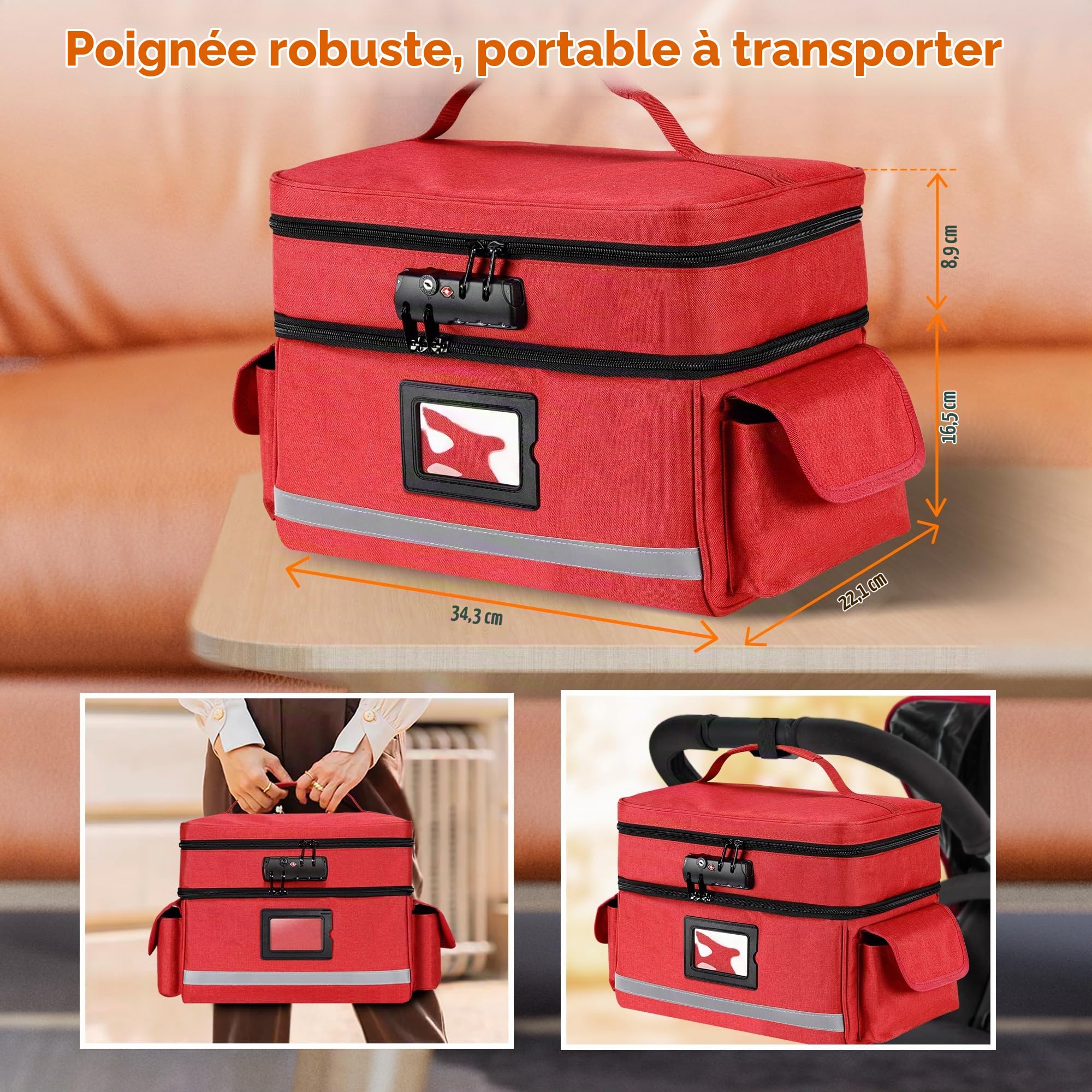 Zannaki Sac de rangement pour médicaments avec serrure à combinaison, double couche, pilulier vide, boîte de verrouillage de médicaments avec fermetures éclair pour ordonnance, vitamines, suppléments