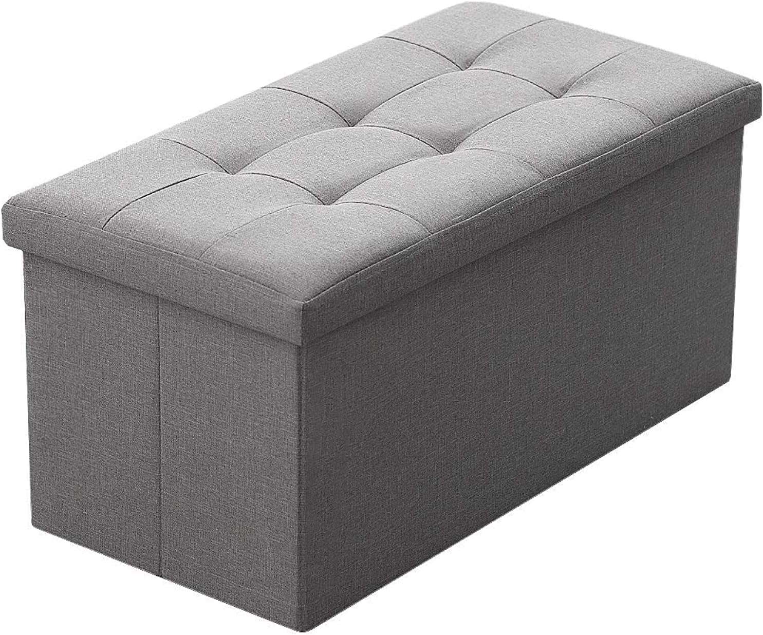 Camabel 30 Inches Folding Storage Ottoman Bench, Ottoman Foot Rest, End of Bed Bench, Storage Chest, Load 660 lb, for Living Room, Bedroom, Entryway Grey