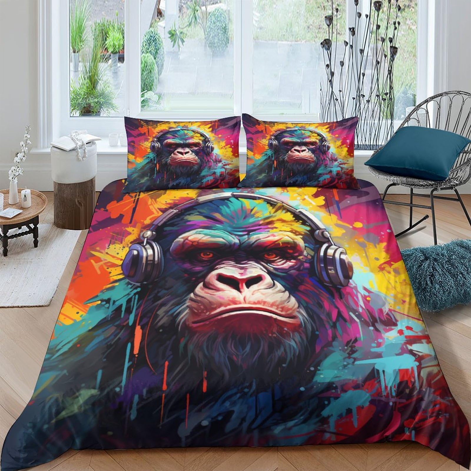 Parure de lit king size anti-acarienne Gorilla avec housse de couette 220x240 zippée douce