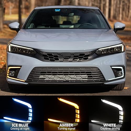 Miniatura 4 de ALAVENTE 2 unids LED diurna luz niebla lámpara para Honda Civic 2021 2022 con señal de flujo secuencial modos de luz tricolores