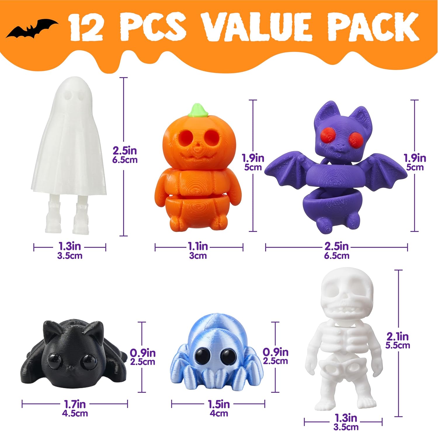JOYIN 12 PCS Halloween 3D Printed Toys, 3D Printed Animals Fidget Toys for Halloween Party Favor Goodie Bag Fillers, Kids Student School Classroom Gifts, Carnival Game Prizes