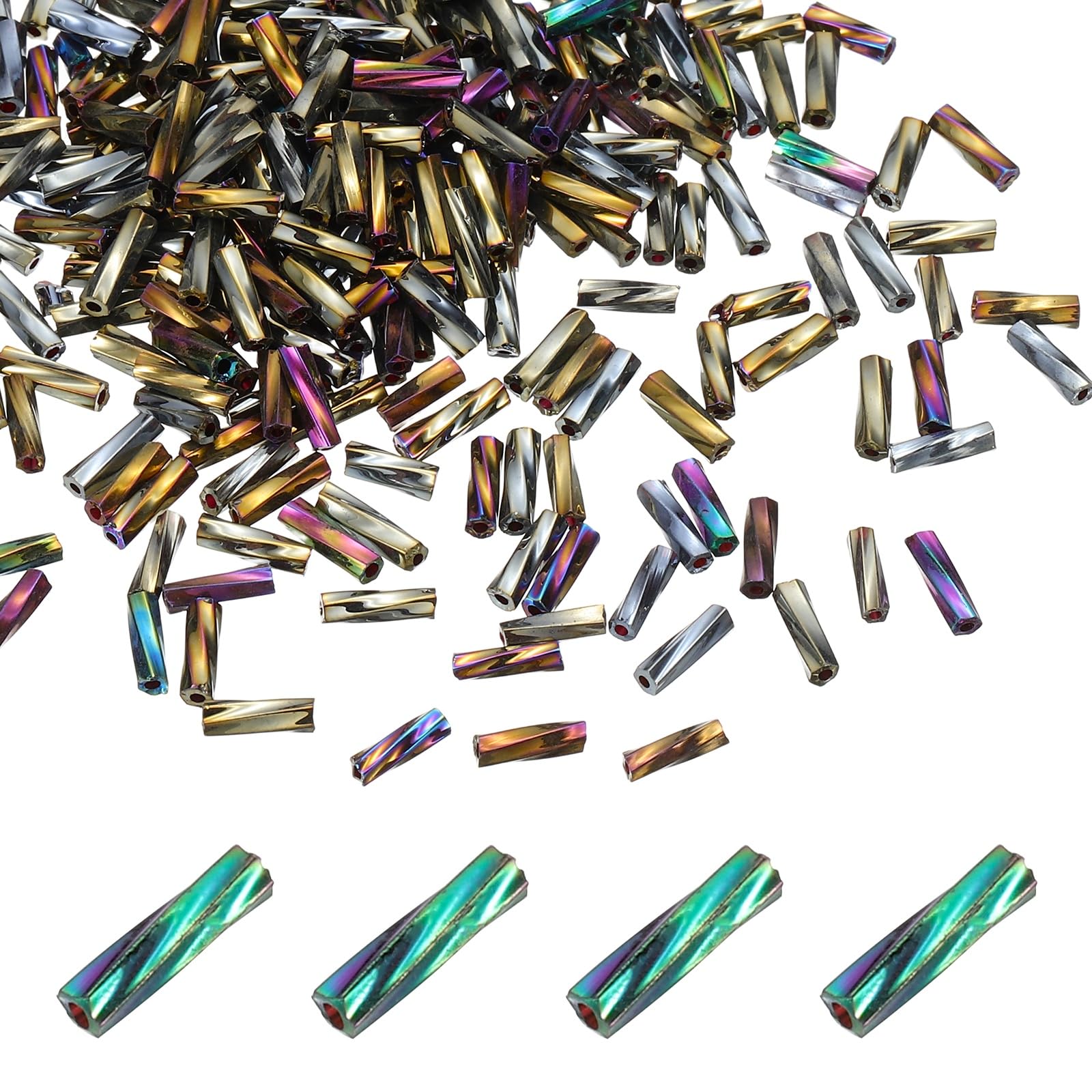sourcing map 1500Pcs Glass Bugle Seed Beads, 6x2mm Mini Long Tube Seed Beads Tube Loose Glass Seed Spacer Bead for DIY Earring Bracelets Necklace Jewelry Making Embroidery, Iridescent Grey