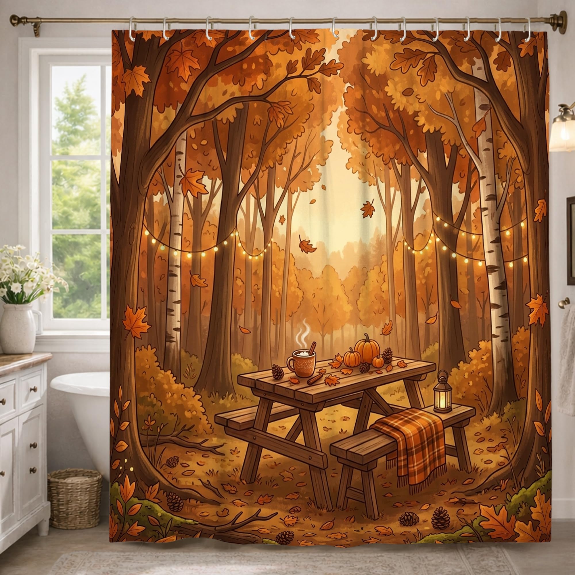 Rideau de douche feuilles d'automne pour sublimer la chambre d'amis
