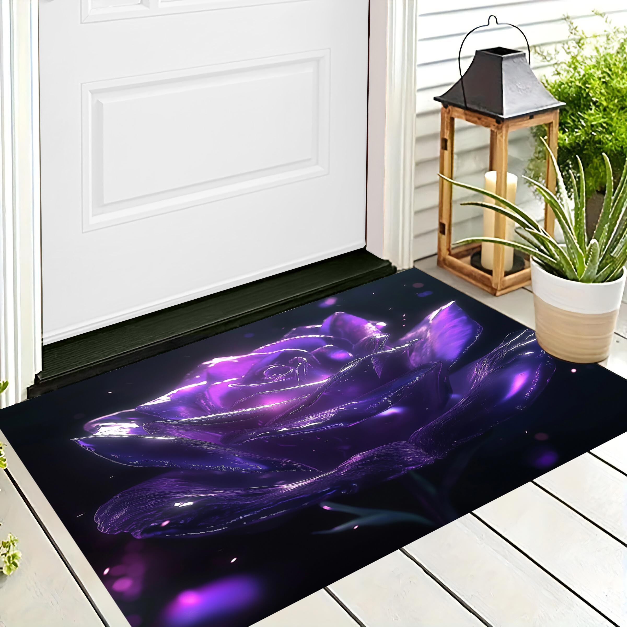 Tapis de salle de bain violet et rose romantique antidérapant et absorbant en 60x90 cm