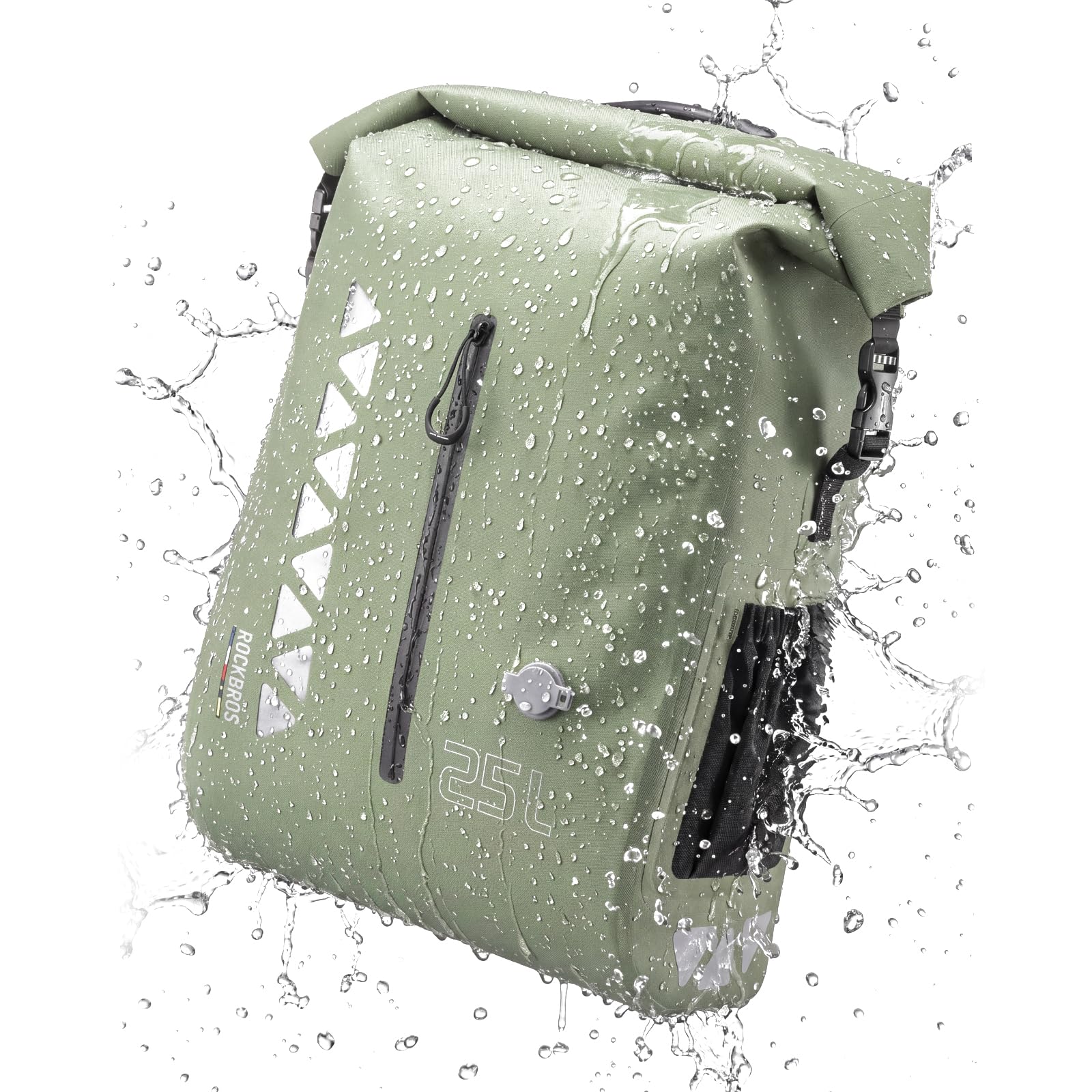 ROCKBROS Road to Sky Borsa Portapacchi Bici 25L Impermeabile | Aggancio Rapido e Stabile, per MTB, Bici da Strada e Trekking, Ideale per Bikepacking e Uso Quotidiano, Verde