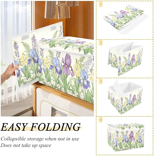 Miniatura 3 de Purple Blue Iris Flower Storage Bins Box with Lids Collapsible Fabric Storage Basket Lidded Cube Storage Containers for Organizing Shelves Closet