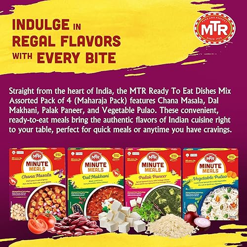 Miniatura 2 de MTR Mezcla de platos listos para comer, paquete surtido de 4 (Chana Masala, Dal Makhani, Palak Paneer, Veg Pulao) (paquete de maharaja)