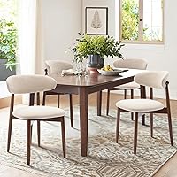 COLAMY Wooden Dining Chairs Set of 4, Modern Fabric Upholstered Kitchen Side Chairs with Foot Pegs, Farmhouse Beige Dining Room Chairs