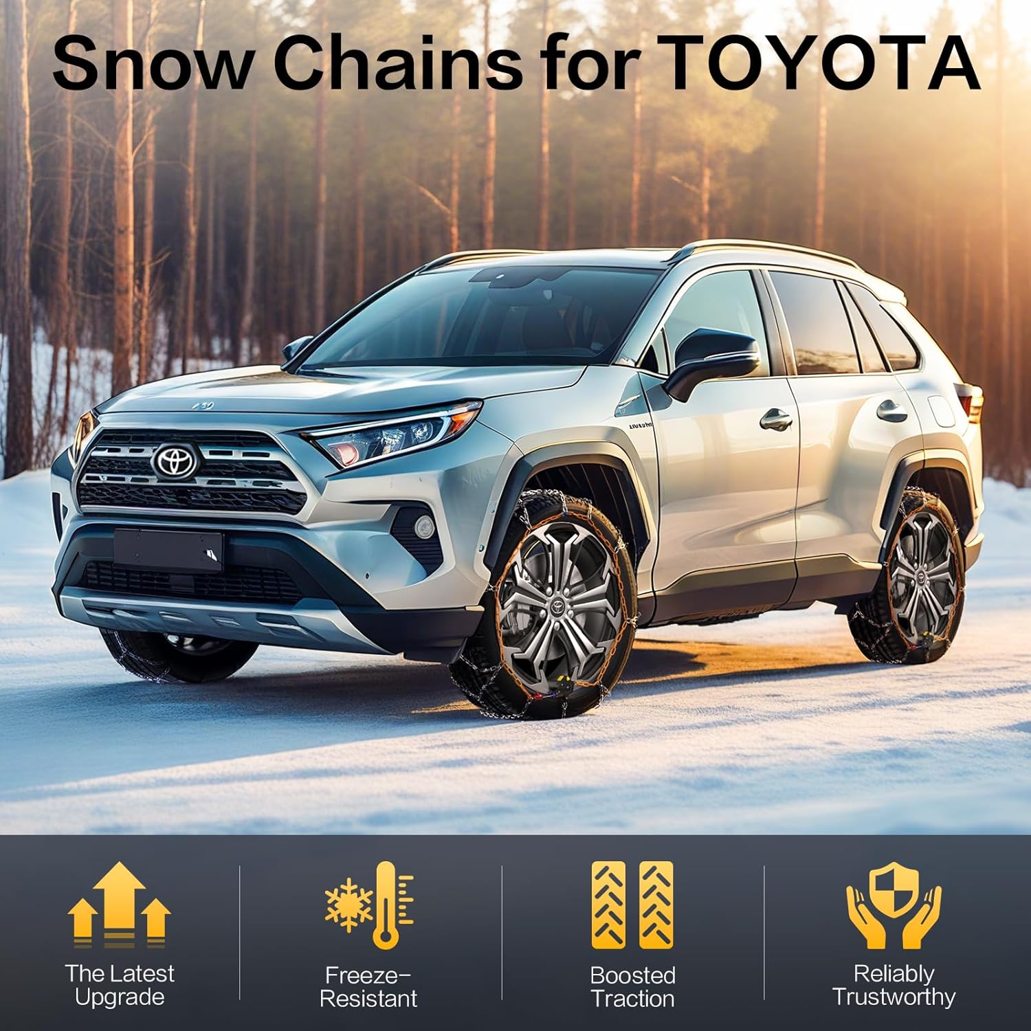 Snow Chains for Toyota RAV4, Auto-locking Cable Traction Tire Chain, RAV4 Accessories 2024 2023 2022 2021, Set of 2