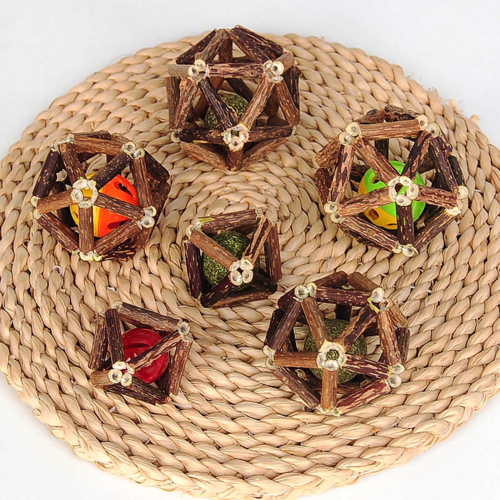 Juguetes para Gatos, Juguetes for Gatos, Pelotas de Hierba gatera, Juguete Interactivo for Gatitos, Limpieza Dientes, Bolas Madera Natural saludables, 2 Unidades