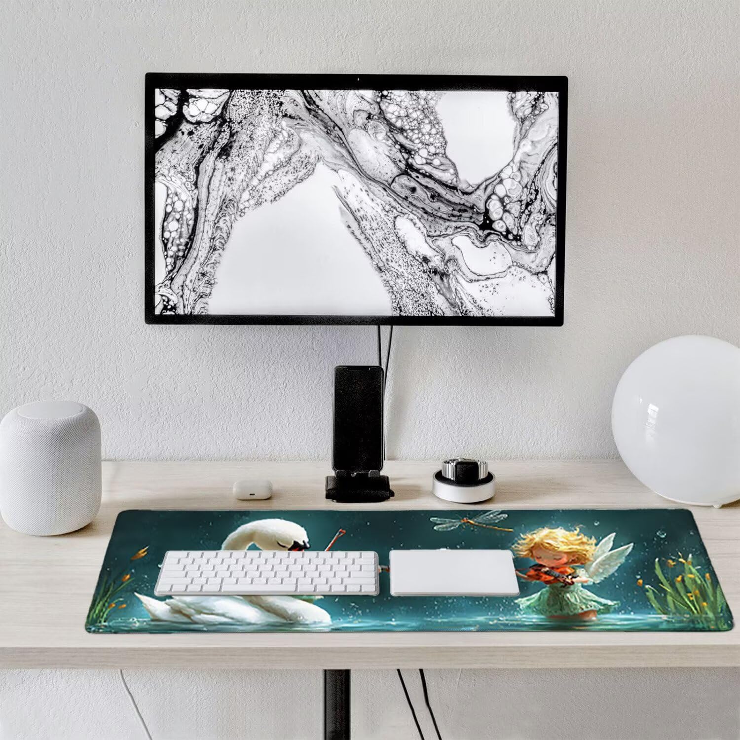 Tappetino per Mouse XXL 1400 x 600 mm Tappetino Mouse Gaming Grande, Mousepad con Base in Gomma Antiscivolo, Tappeto per Tavolo da Gaming per Mouse e Tastiera, Accessori PC (Cigno Ragazza) u-765