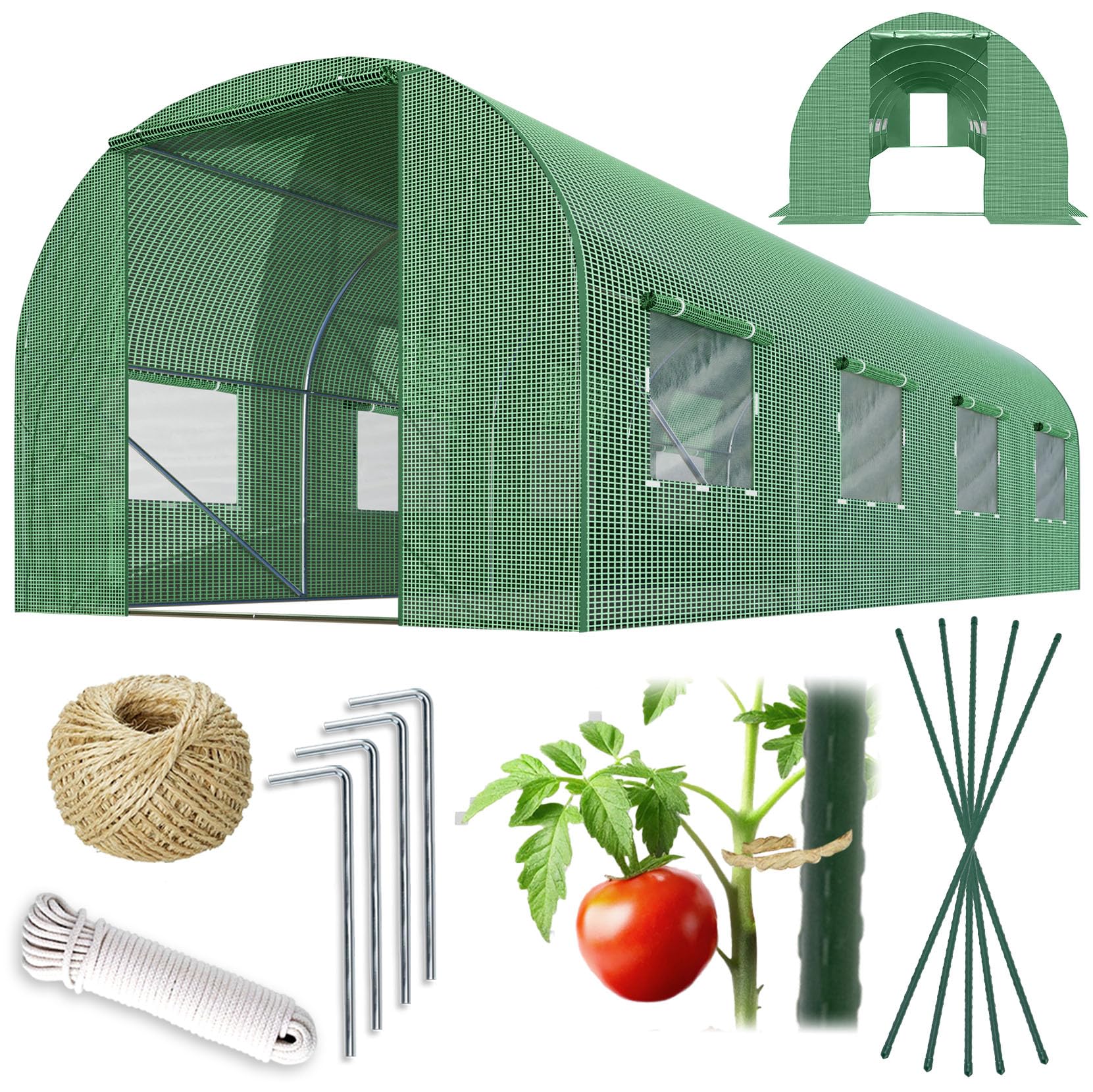 Serra a tunnel con telaio in acciaio, set con supporto per piante, 2,5 x 4 x 2 m, 10 m², verde