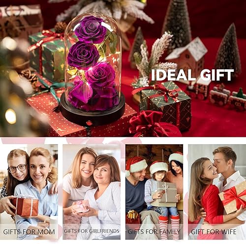Miniatura 6 de Agrul Gifts for Her Purple Preserved Rose with LED Lights Mothers Day Wedding Anniversary Birthday Valentines Day Gifts for Women MomPurple Rose