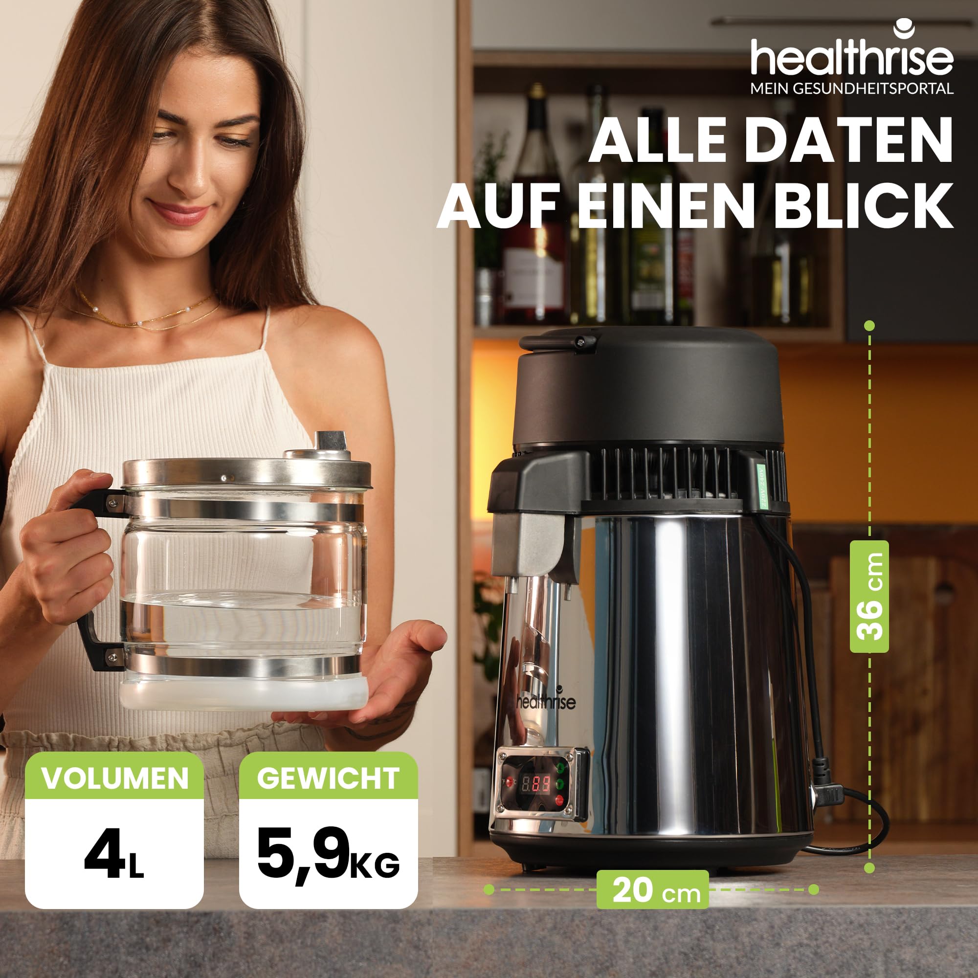 Health Rise Wasserdestilliergerät mit Deutscher Bedienungsanleitung, Servicehotline in Deutschland, Vollautomatisch, Sicher und Zuverlässig für Zuhause, Zahnklinik und Labor, 2 Jahre Garantie