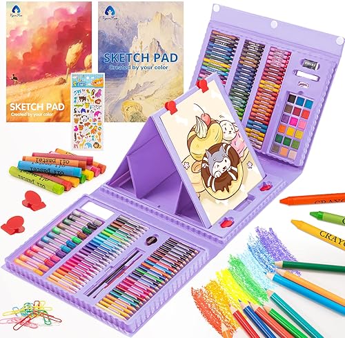 Vista 9 de VigorFun Suministros de arte, juego de arte de 240 piezas, kits de dibujo para manualidades con caballete triple de doble cara, blocs de bocetos