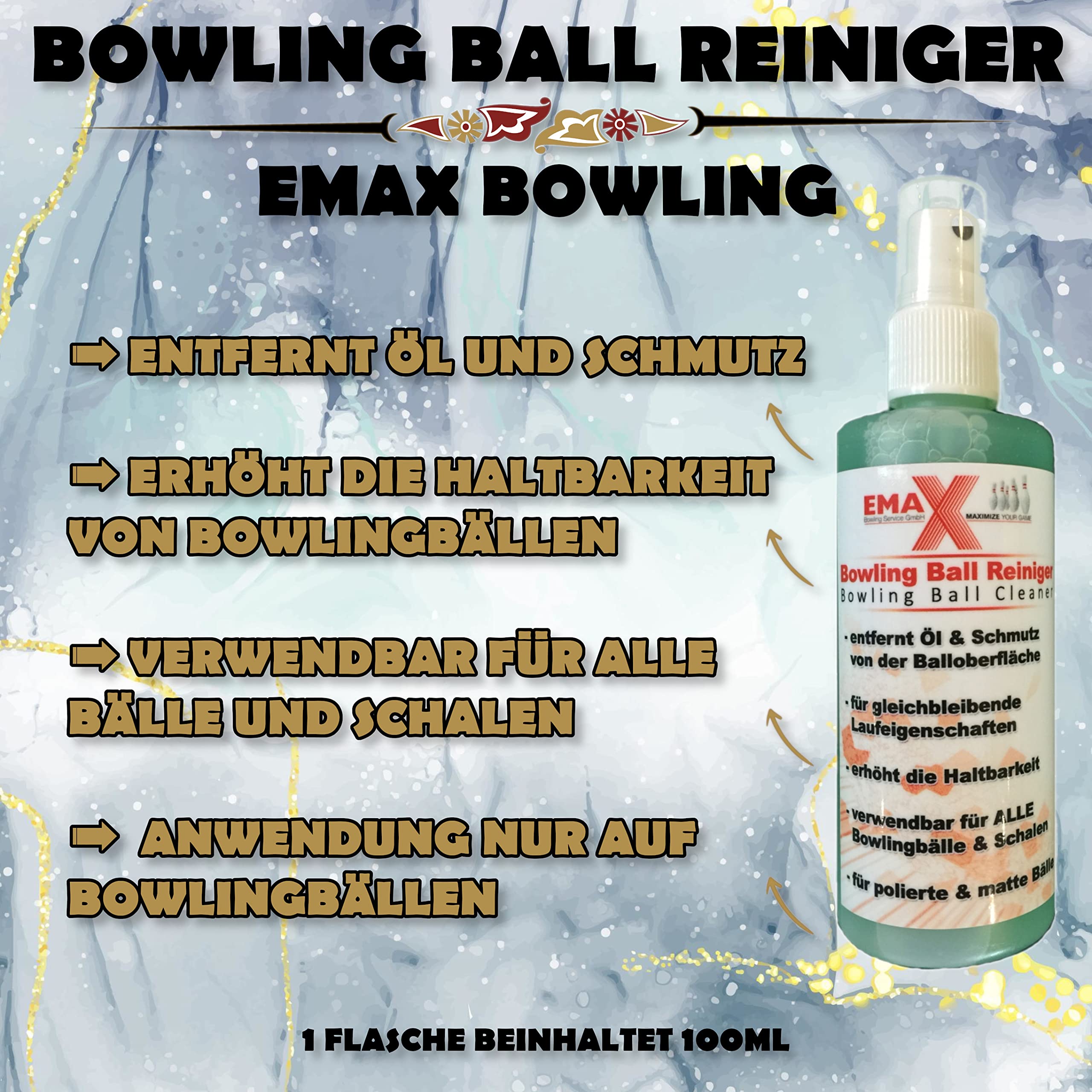 Limpiador de bolas de bolos | EMAX – Limpiador de bolas, 100 ml, limpieza rápida de bolas de bolos, fácil aplicación, spray + sets