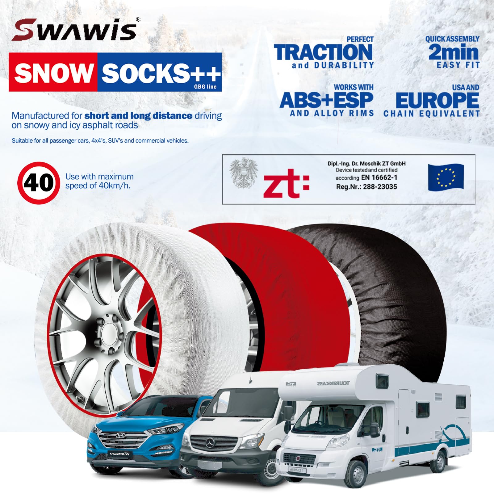 SWAWIS Calze Da Neve Omologate EN 16662-1 - Taglia XL Per Pneumatici R14-R22 - Foto 9