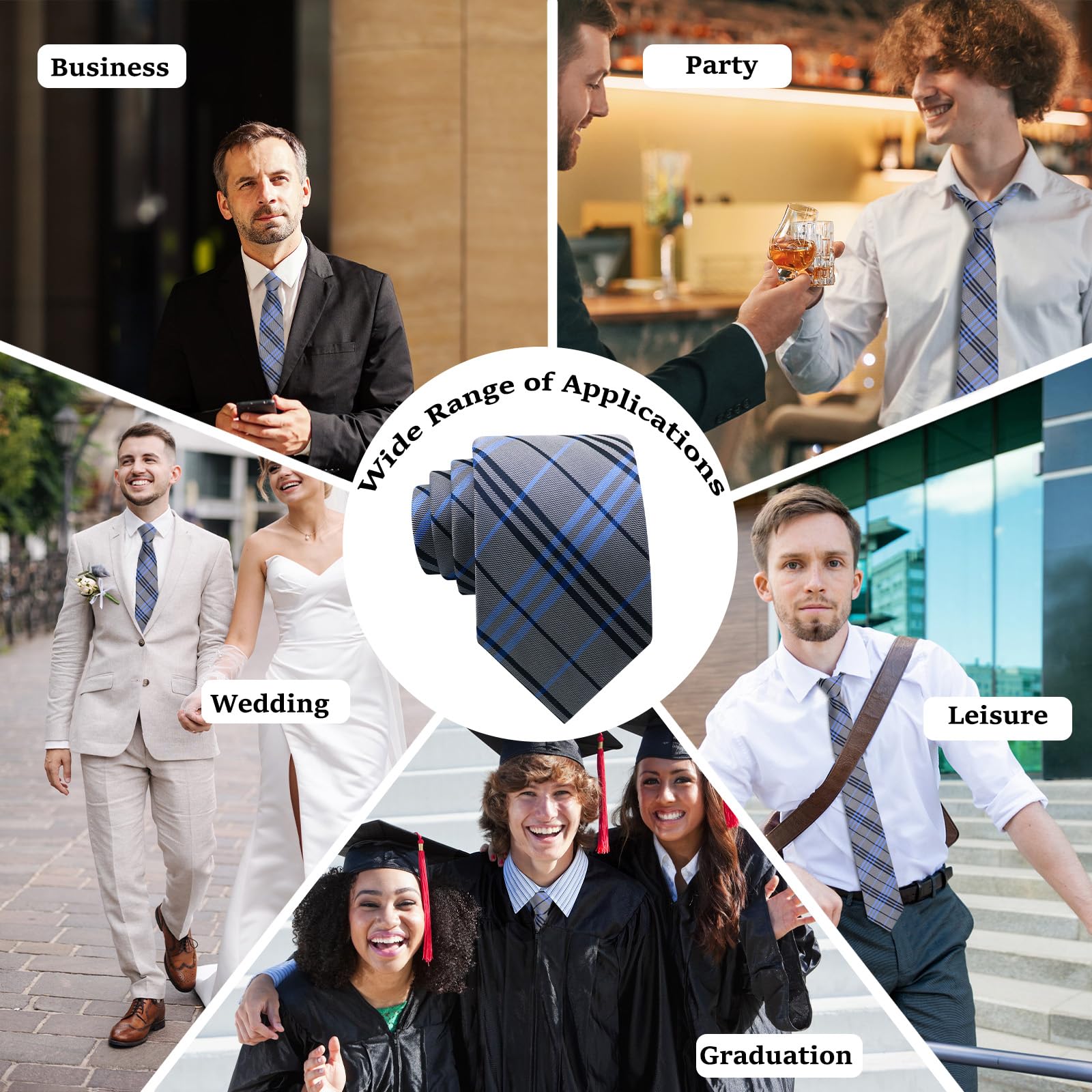 Corbatas a cuadros a rayas para hombre, 3.15 pulgadas, corbata clásica para hombre, para fiestas, reuniones, conferencias, cenas, negocios, escuela, boda, Gris azulado 6