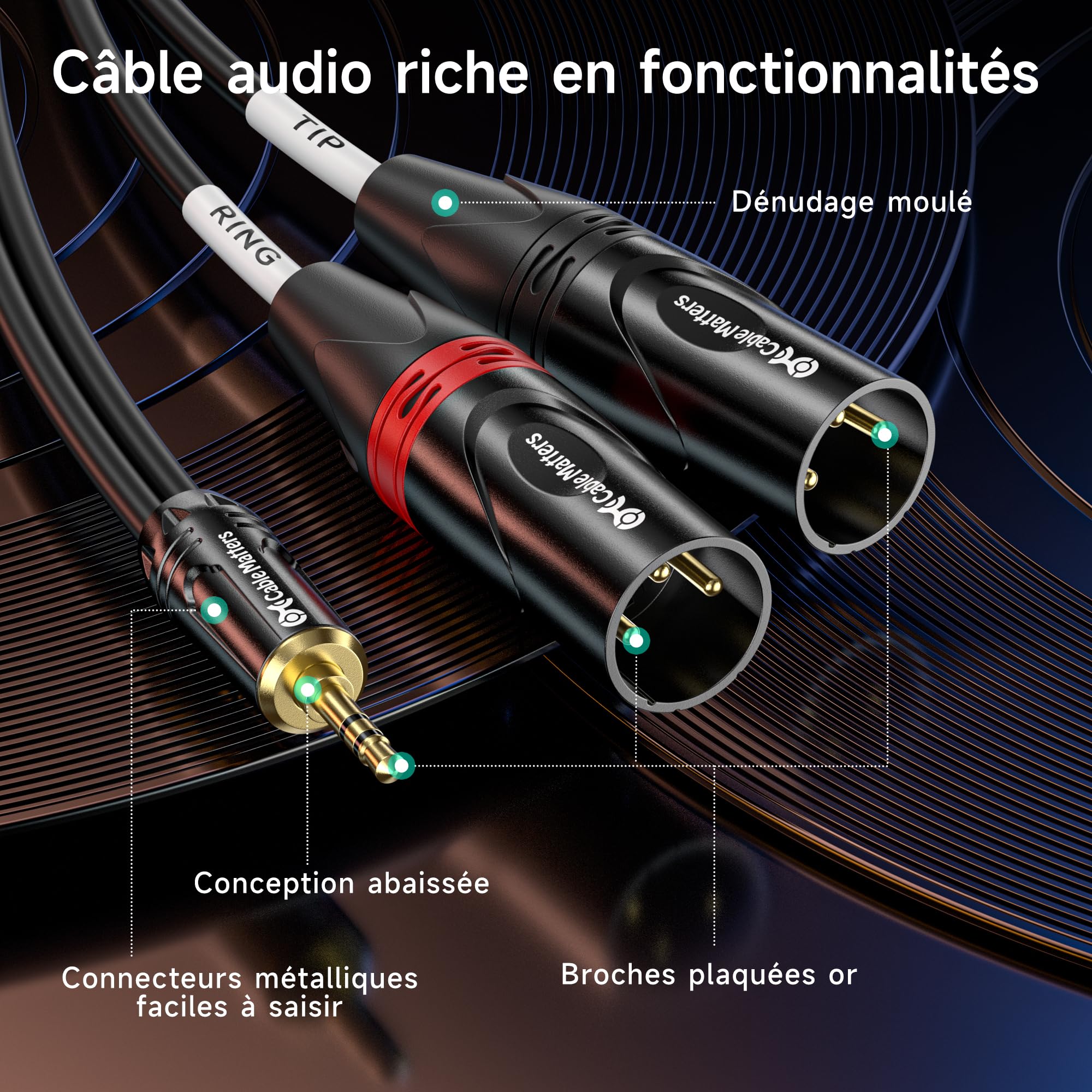 Cable Matters Câble XLR Mini Jack 3.5 mm, Cable Jack vers 2 XLR de 1,8 mètres
