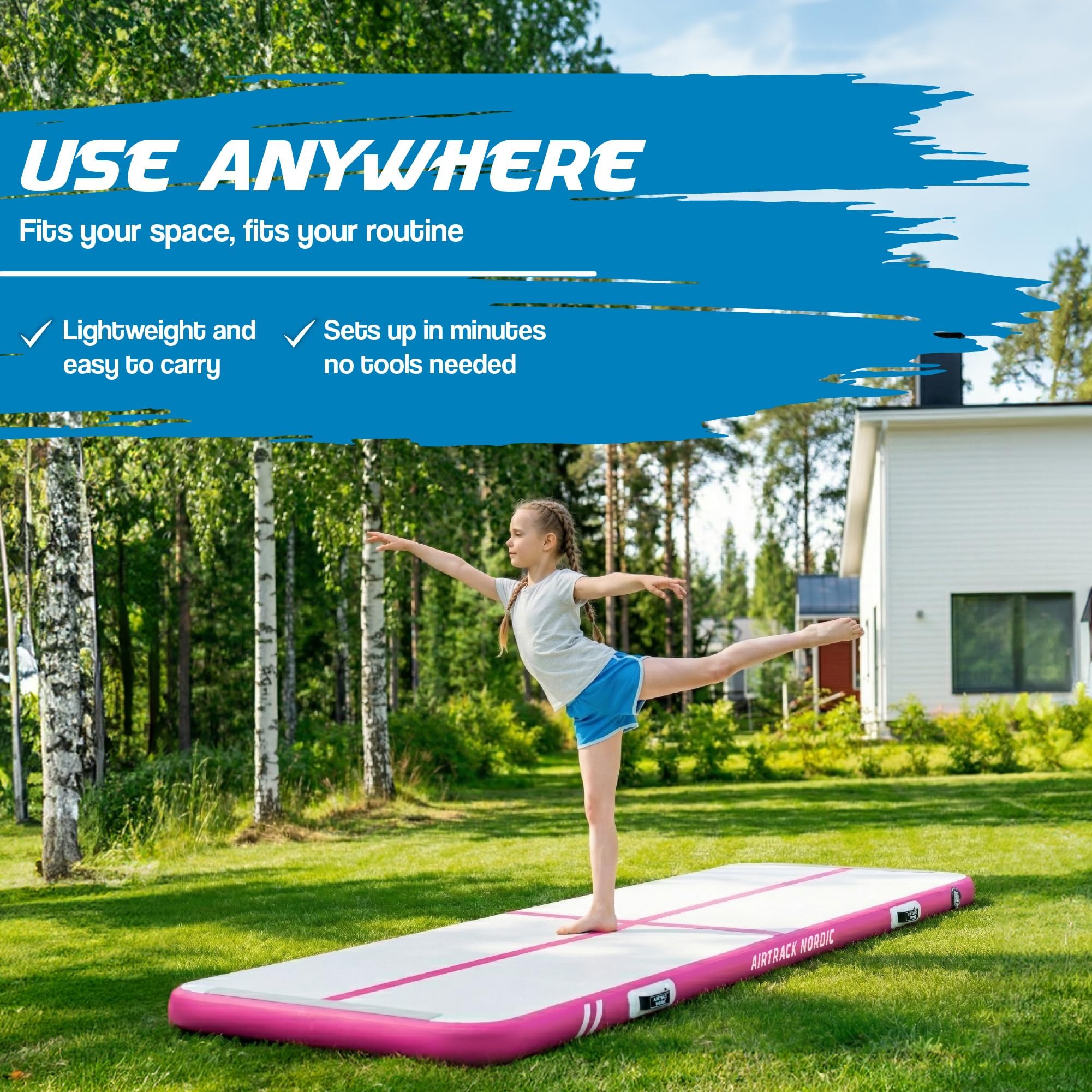 AirTrack Nordic Home 3m - Turnmatte Aufblasbar mit elektr. Luftpumpe & Tragetasche - Langlebig Air Track Matte für Gymnastik, Yoga & Fitness, Leicht transportierbar Air Tracking Gymnastikmatte Zuhause