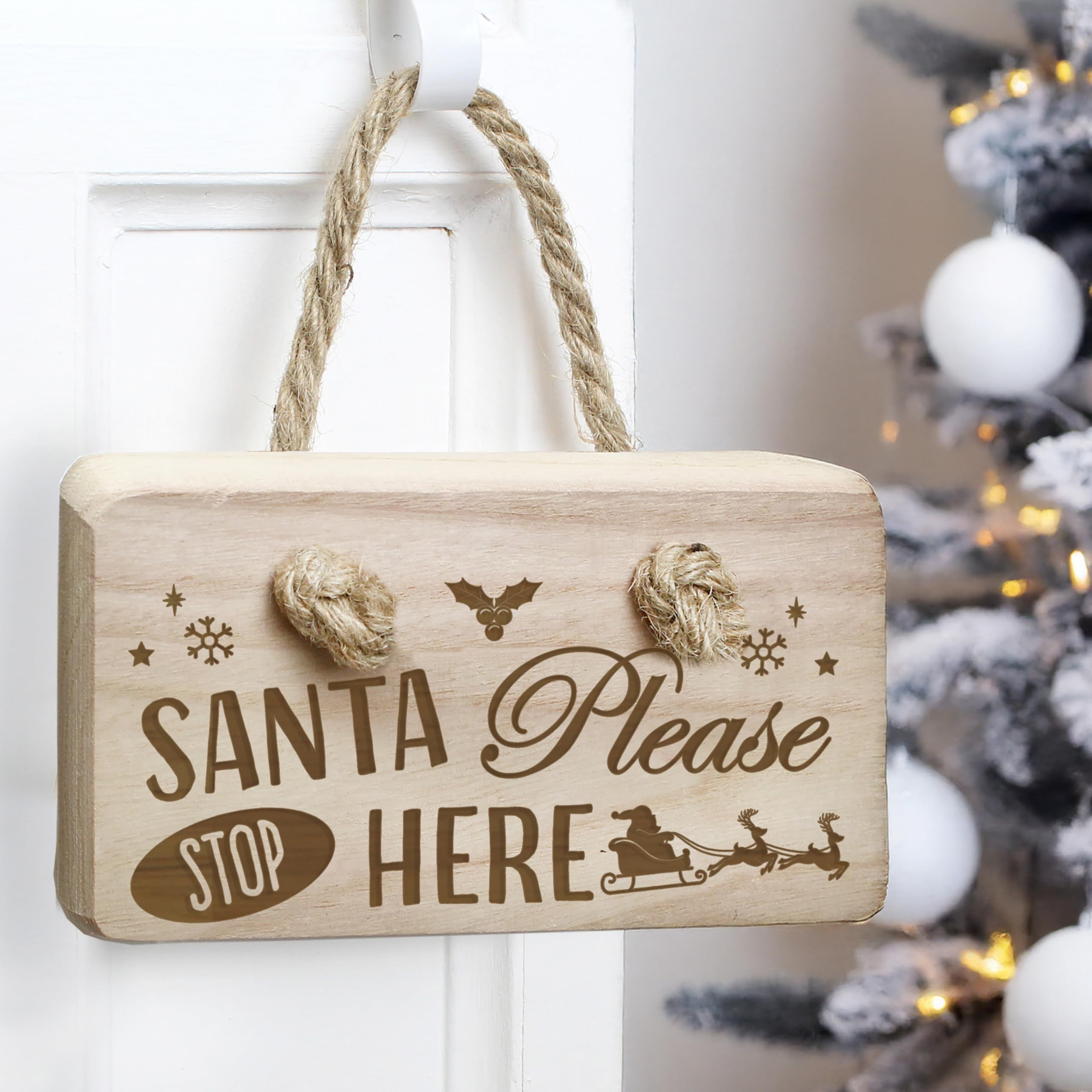 Personalised Memento Santa Stop Here Wooden Sign – Rustic Handmade Home Décor